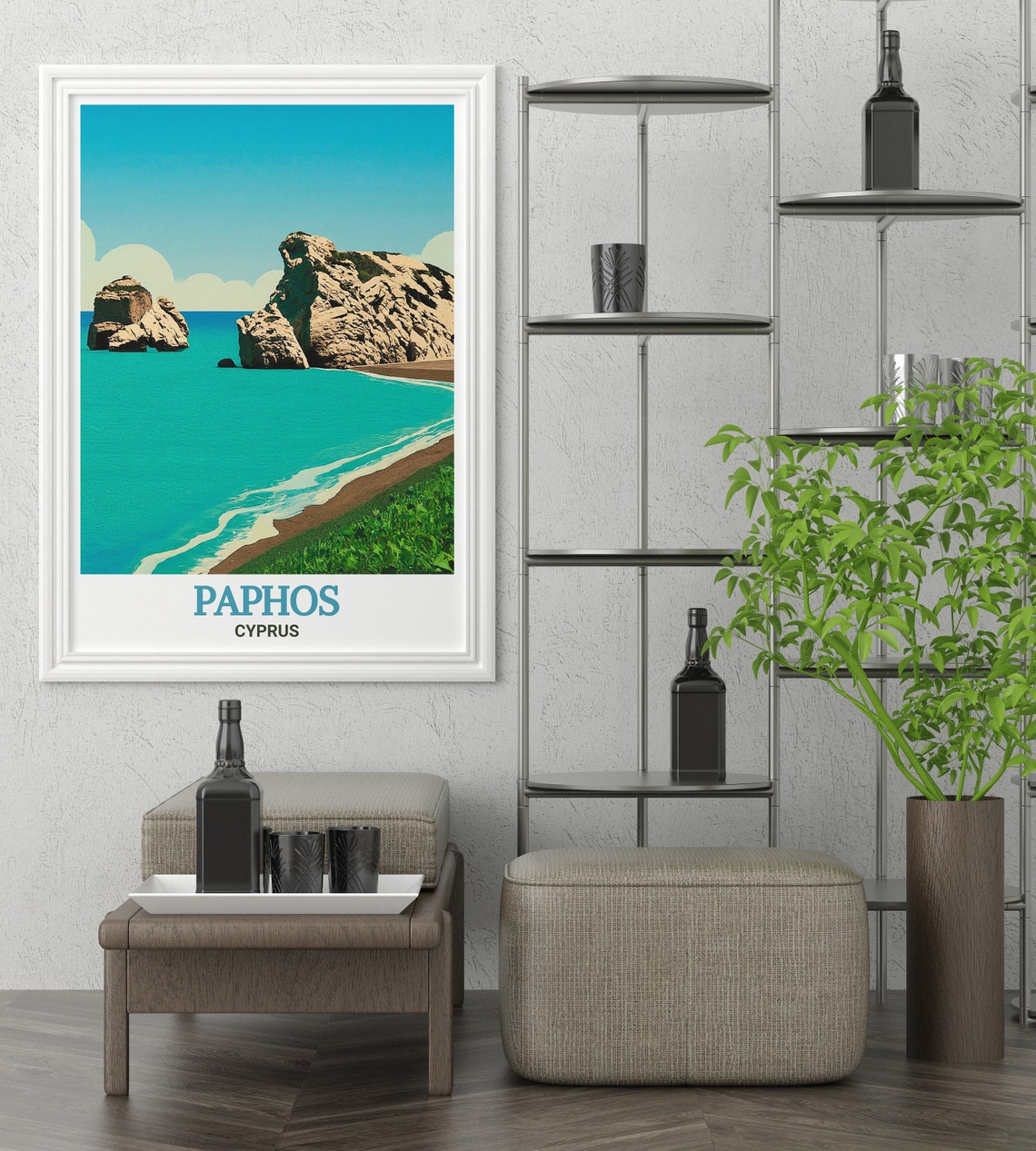 Paphos Cyprus Aphrodites Rock Turquoise Sea Cliffs Beach Poster - Image 2