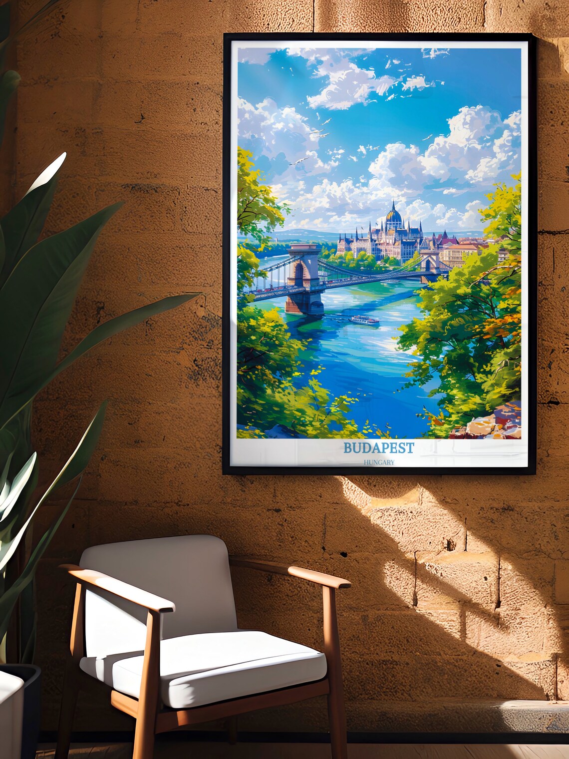 Budapest Hungary Chain Bridge Parliament Danube Overlook Travel Poster - Image 4