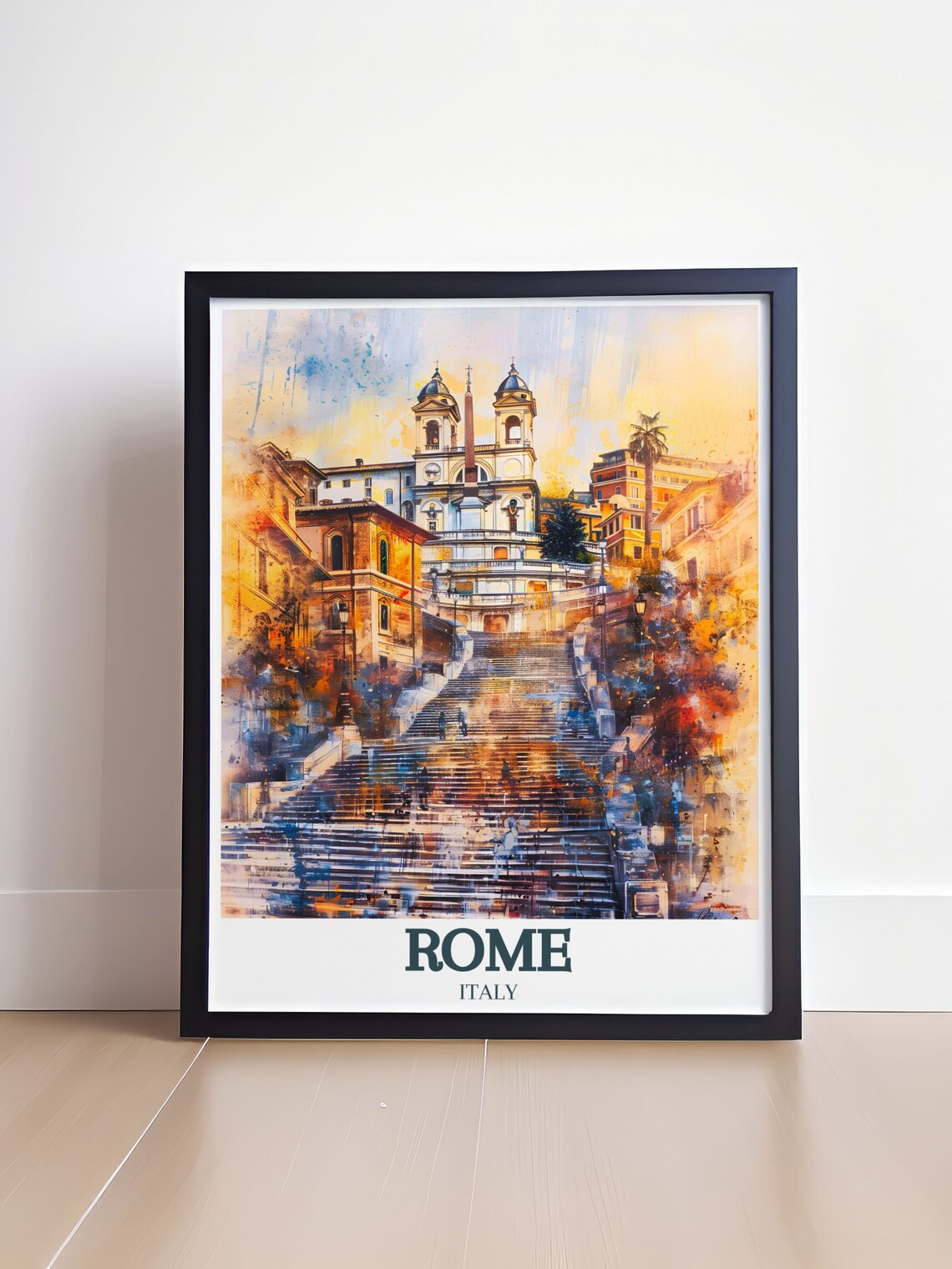 Rome Spanish Steps And Trinita Dei Monti Golden Hour Watercolor Poster - Image 4
