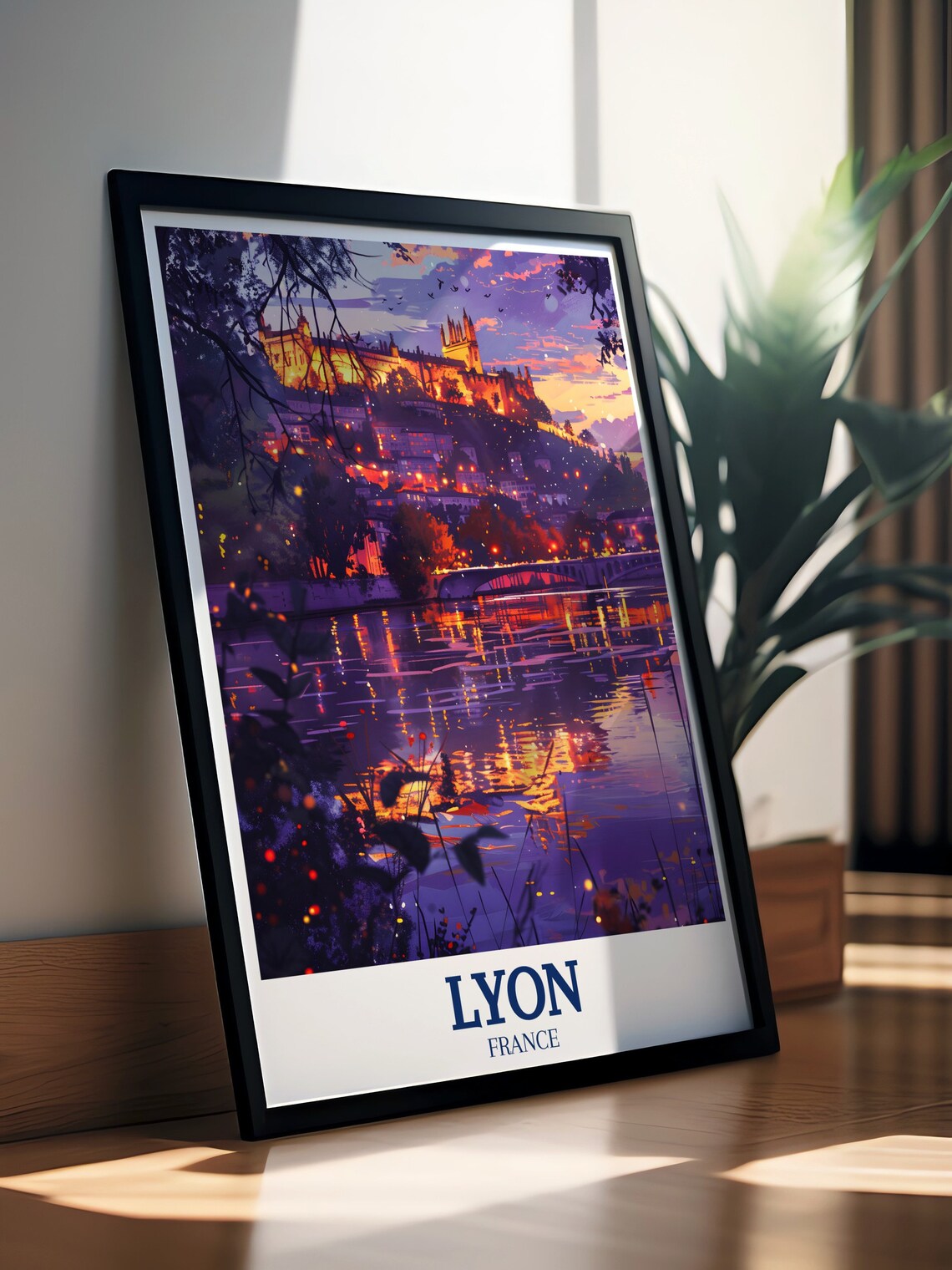 Lyon France Fourviere Basilica Dusk Riverside Evening Glow Poster - Image 3