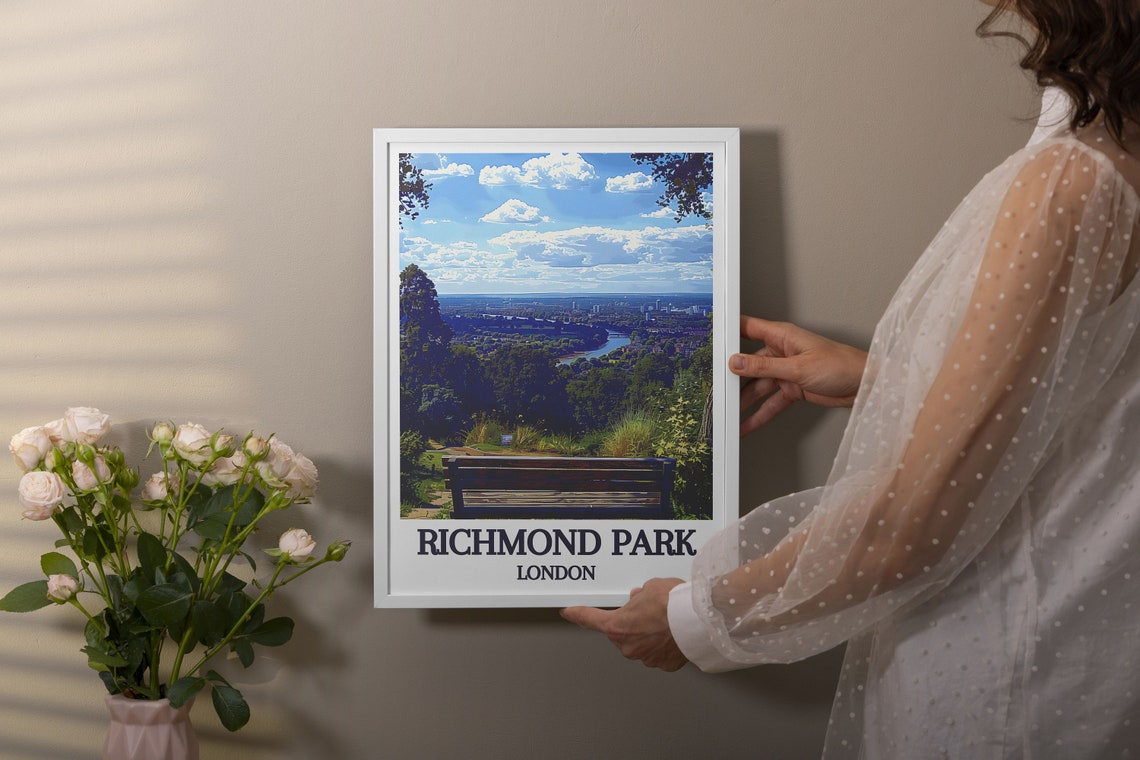 Richmond Park London Park Bench Thames Valley Skyline View Poster - Image 4