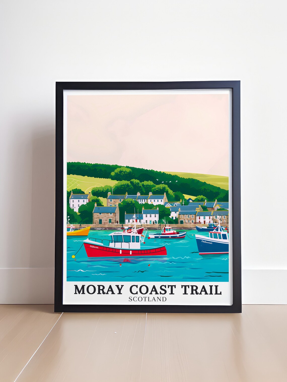 Moray Coast Trail Scotland Harbor Colorful Fishing Boats Travel Poster - Image 4