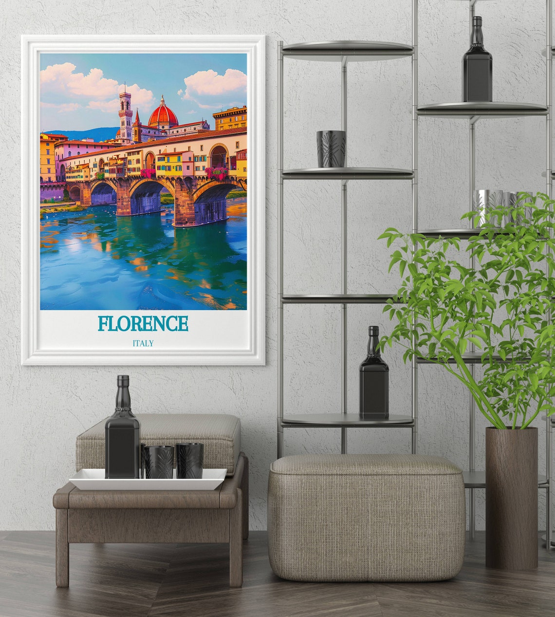 Historic Florence Ponte Vecchio Bridge and Duomo Travel Poster - Image 2