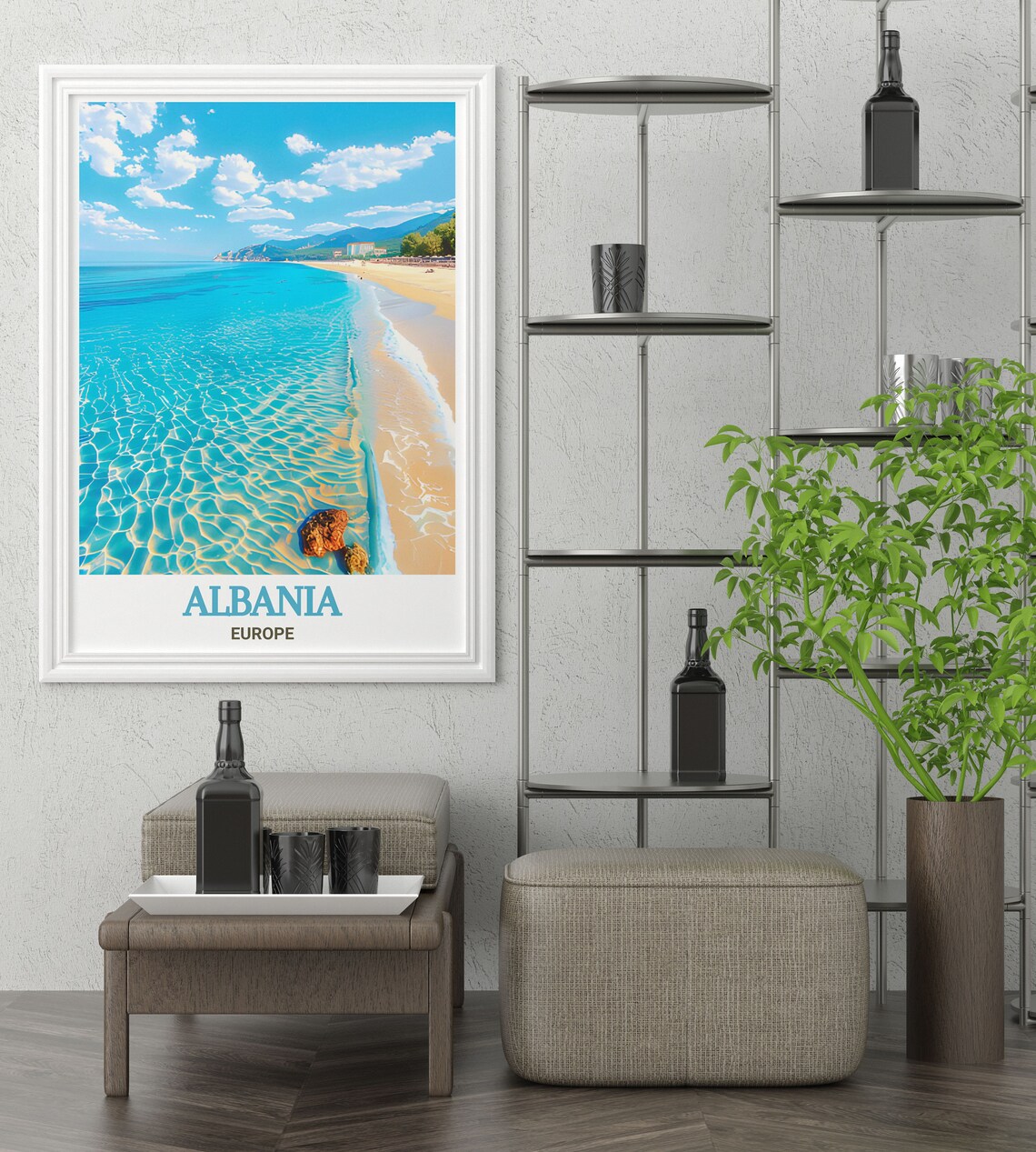Albania Dhermi Beach Turquoise Crystal Water Shore Travel Poster - Image 3