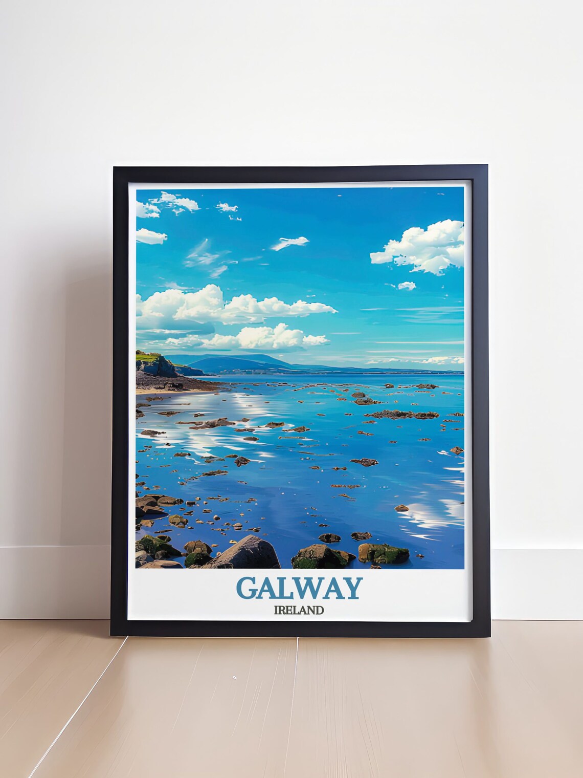 Galway Ireland Sunlit Bay Rocky Shore and Distant Headland Poster - Image 4