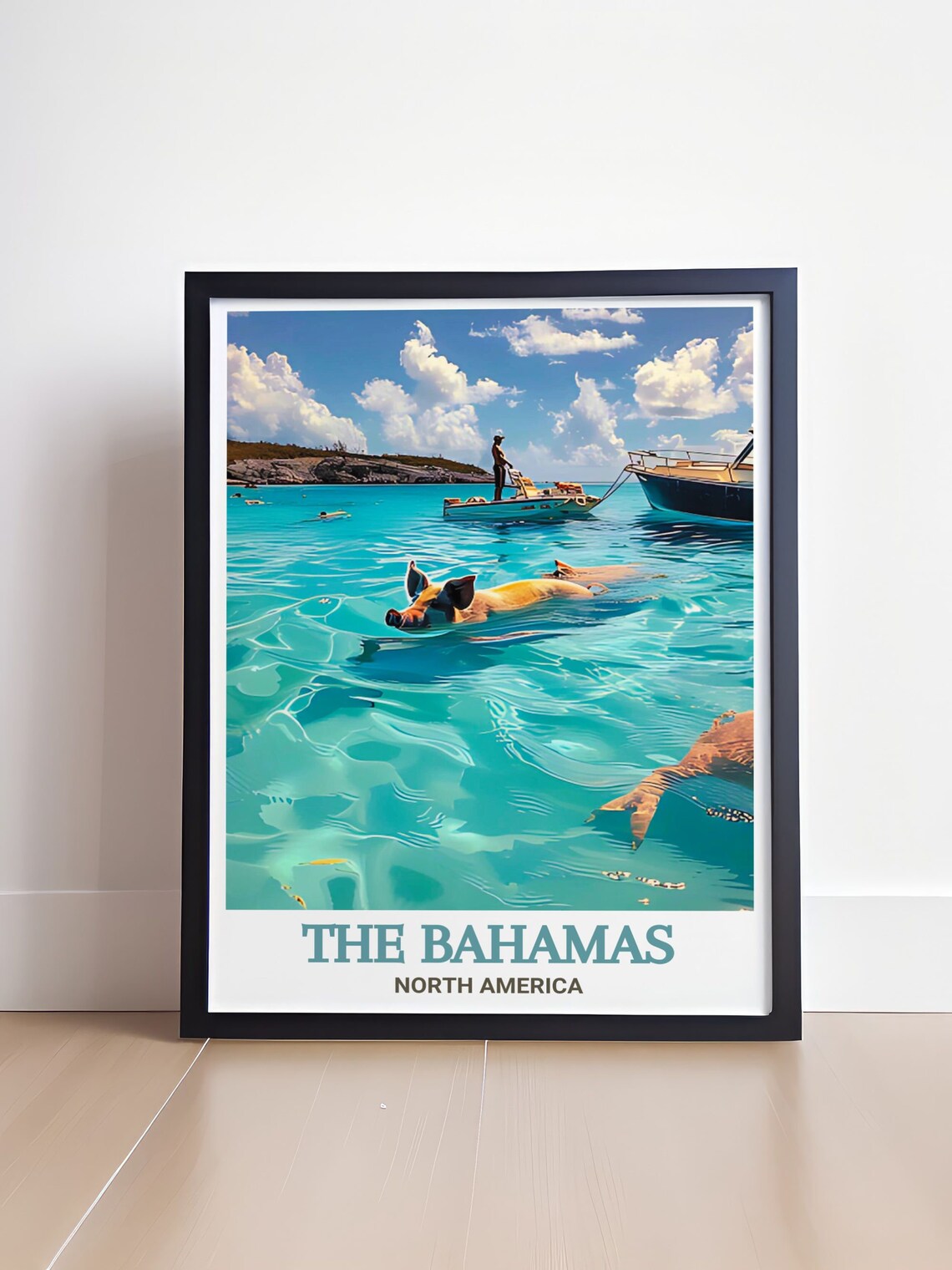 The Bahamas Swimming Pigs In Turquoise Exuma Waters Scene Poster - Image 4