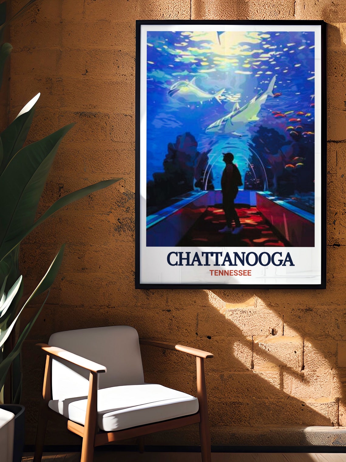 Chattanooga Tennessee Aquarium Shark Tunnel Blue Travel Poster - Image 3