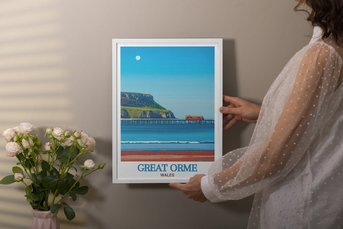 Great Orme Wales Llandudno Pier With Red Tram Seaside View Poster - Image 3
