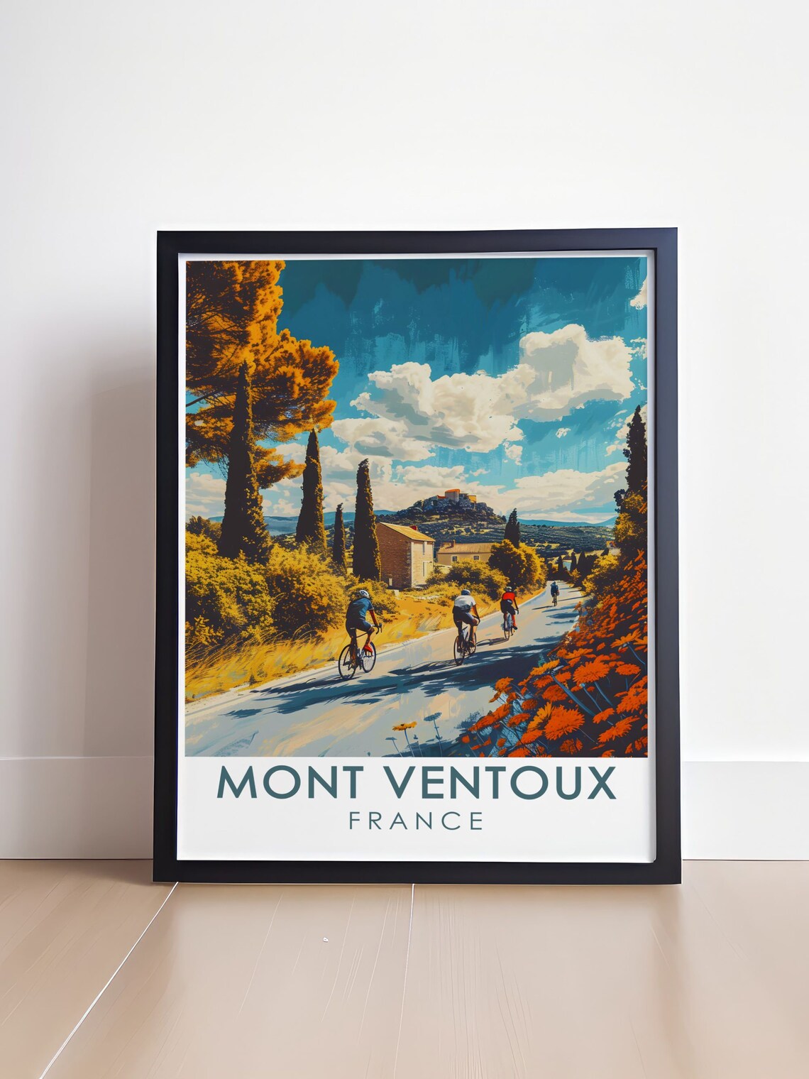 Mont Ventoux France Cyclists Climbing Past Cypress Groves Poster - Image 4