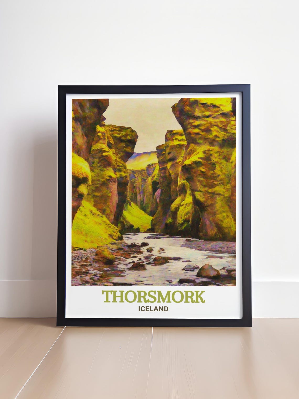 Thorsmork Iceland Mossy Green Rock Canyon River Bend Travel Poster - Image 4