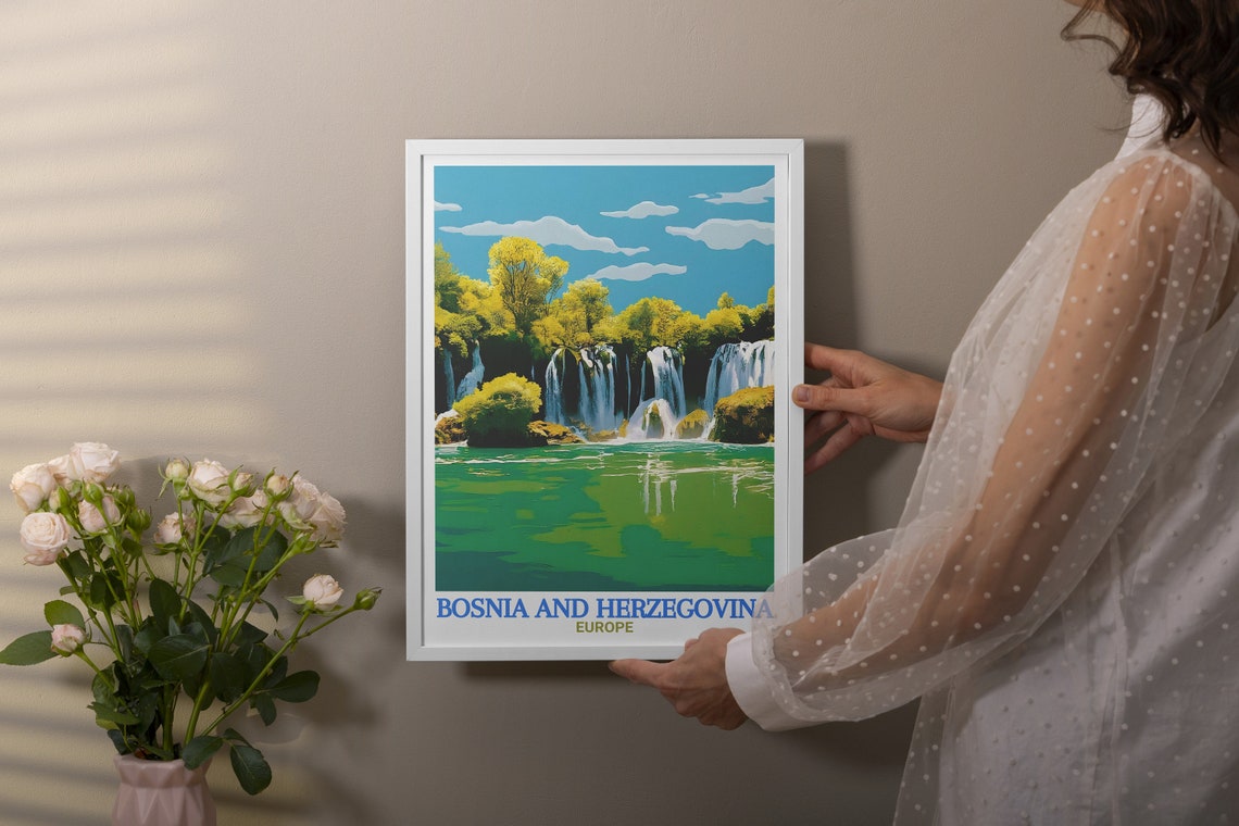 Bosnia And Herzegovina Art Print Kravica Waterfalls Travel Posters Mostar Travel Art Kravica Waterfalls Wall Art - Image 3