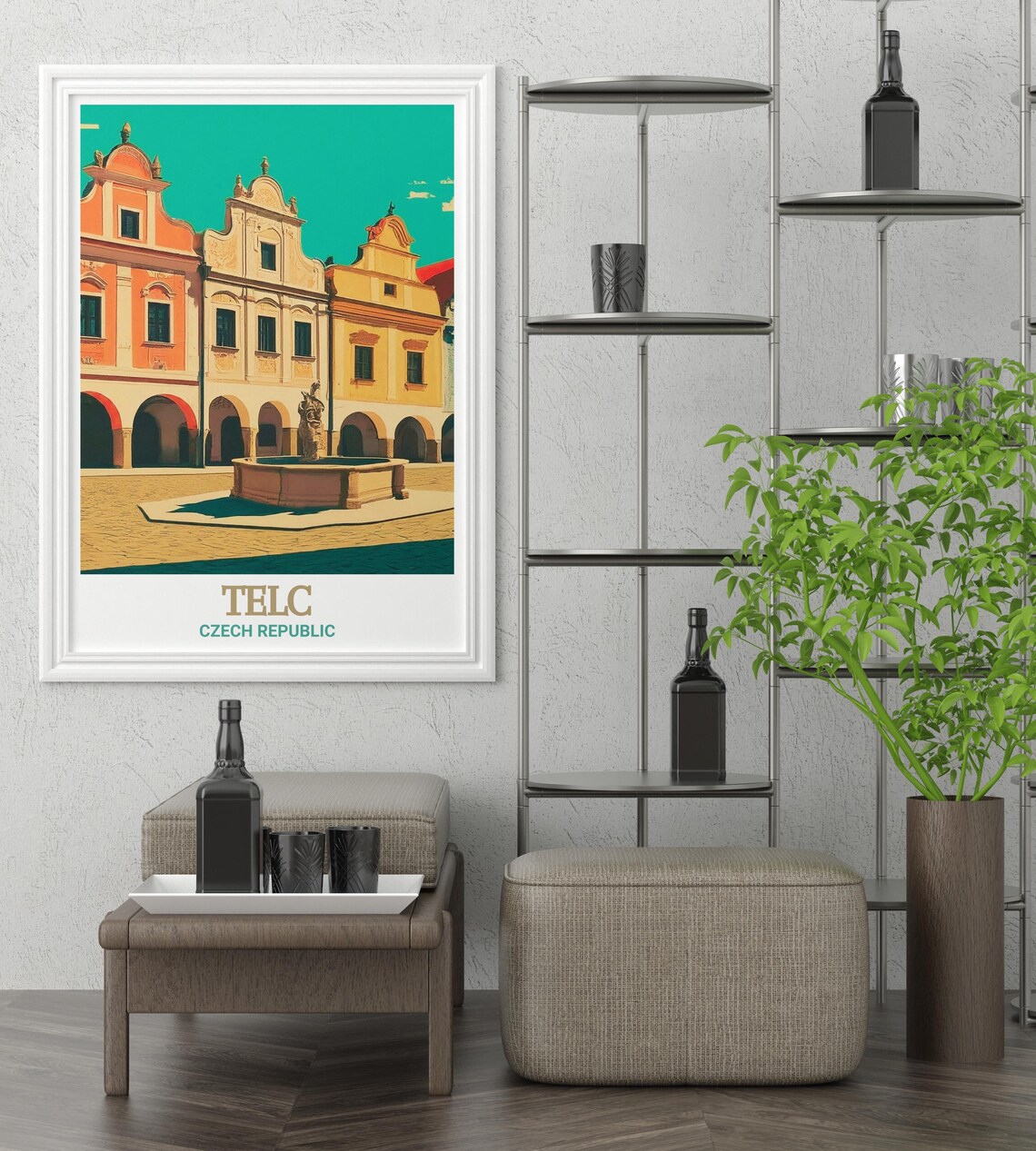 Telc Czech Republic Historic Old Town Square Fountain Travel Poster - Image 2