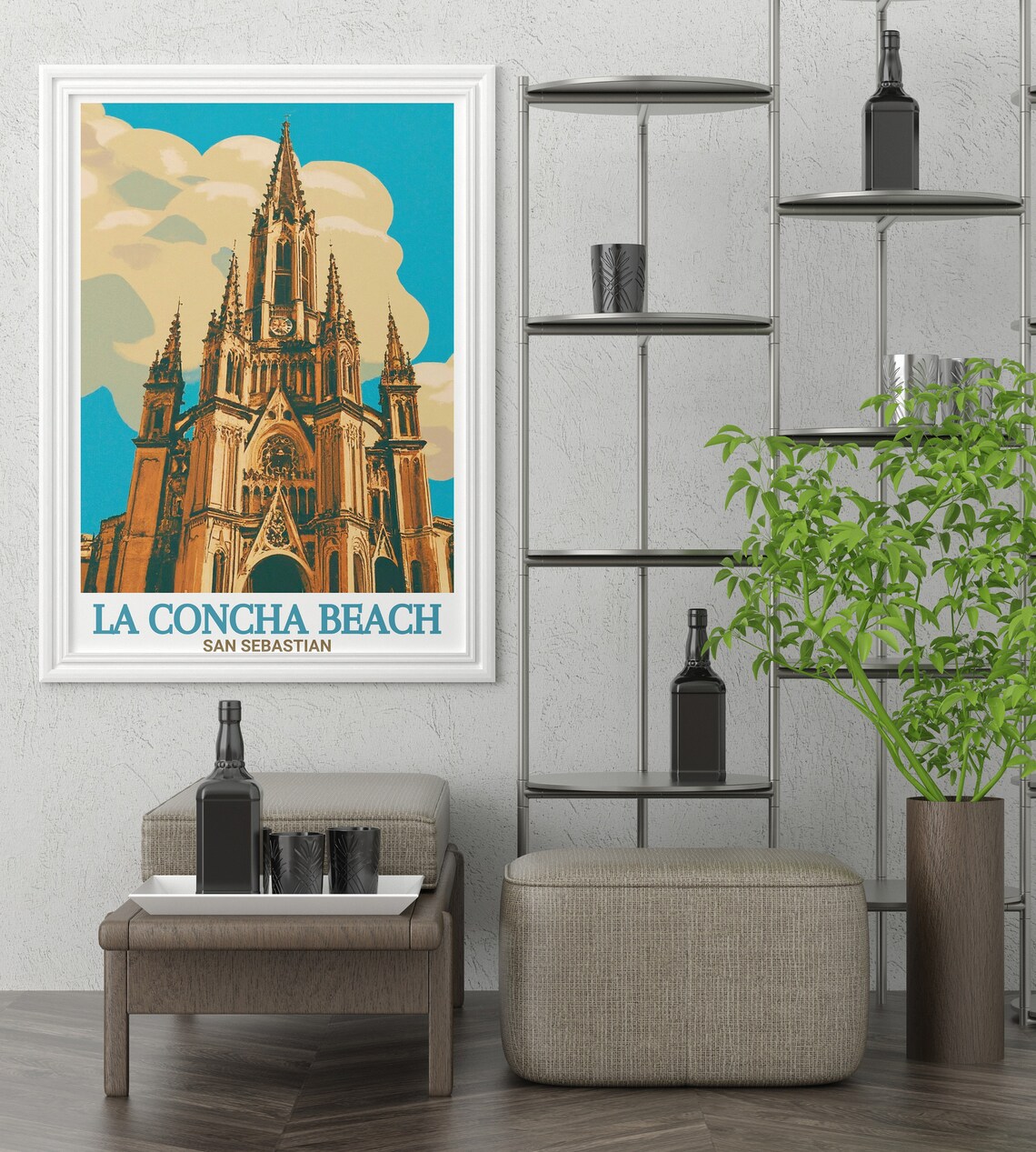 San Sebastian La Concha Beach Gothic Cathedral Retro Travel Poster - Image 2