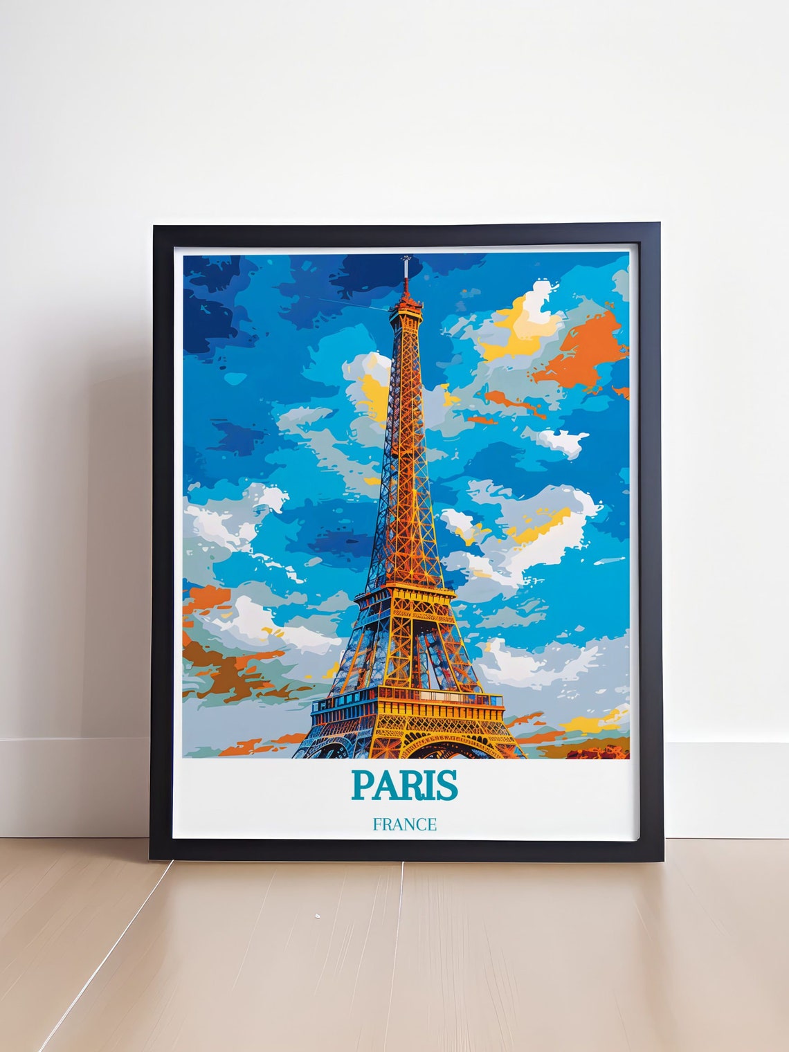 Eiffel Tower Paris Bold Pop Art Blue Sky Landmark Travel Poster Art - Image 4