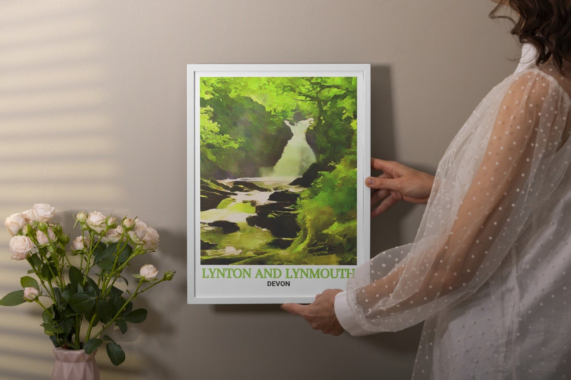 Lynton and Lynmouth Waterfall Gorge Lush Devon Landscape Poster - Image 2