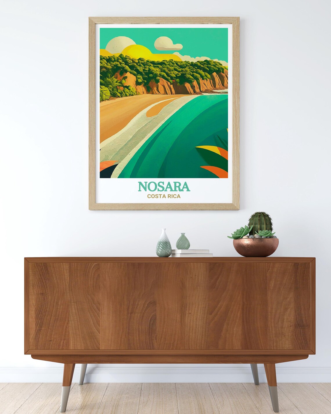 Nosara Costa Rica Tropical Beach Palm Lined Cliffs Travel Poster - Image 2