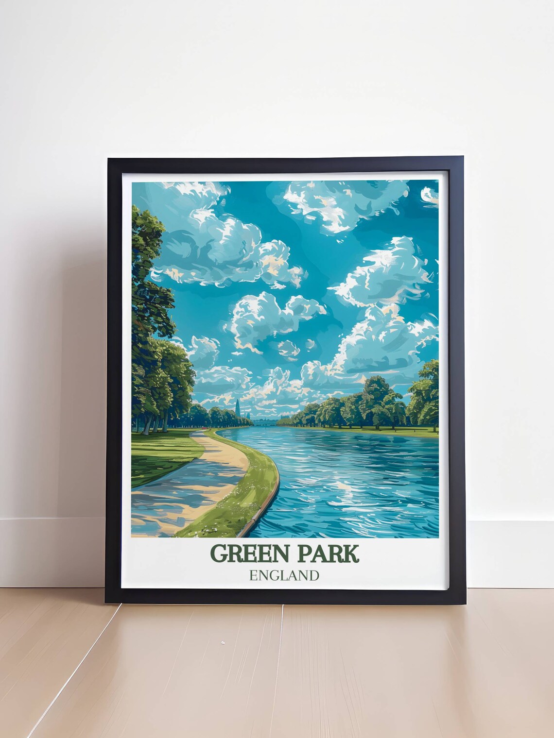 Green Park England Winding River Blue Sky Summer Stroll Poster - Image 4