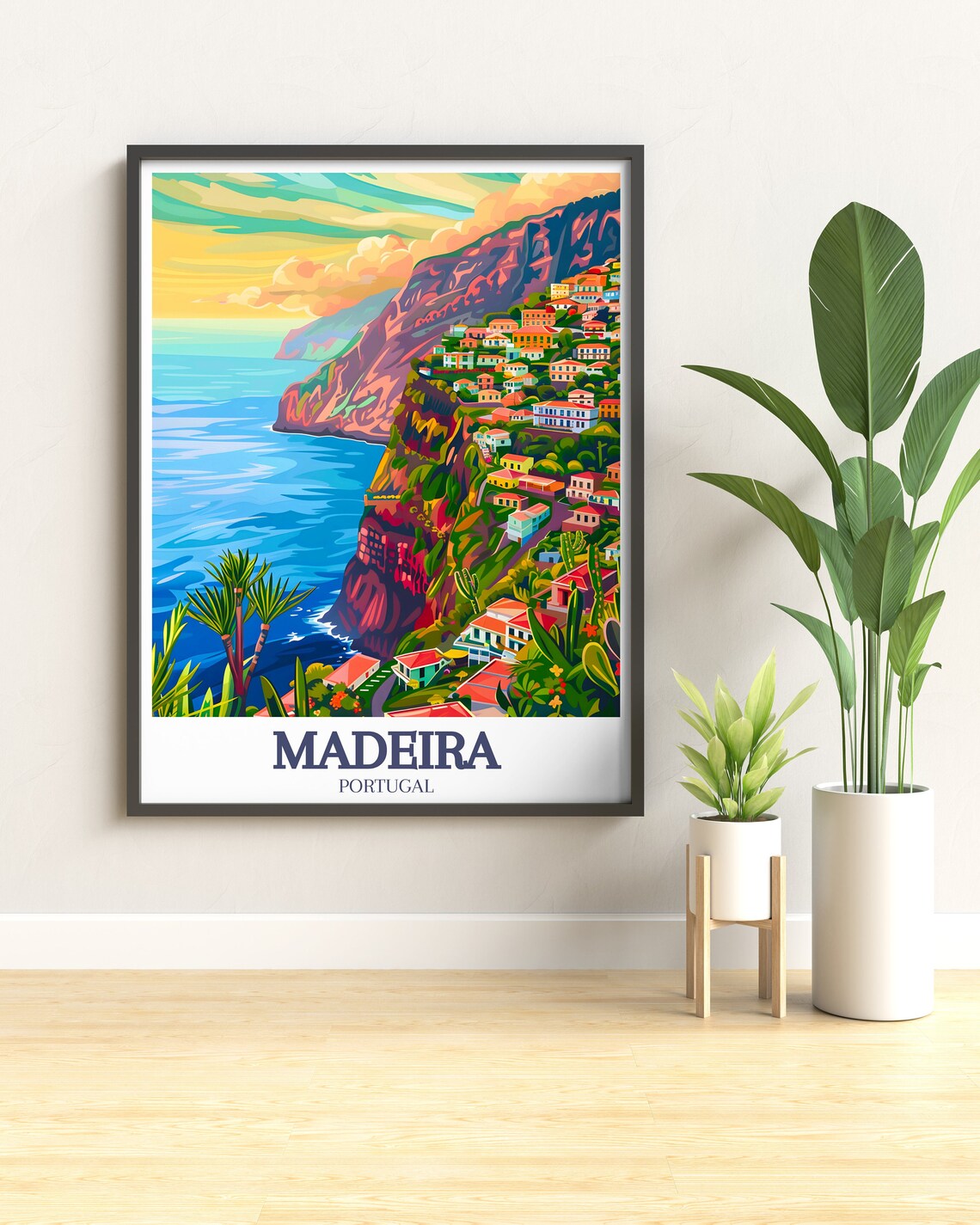 Madeira Portugal Cabo Girao Colorful Cliffside Town Travel Poster - Image 2