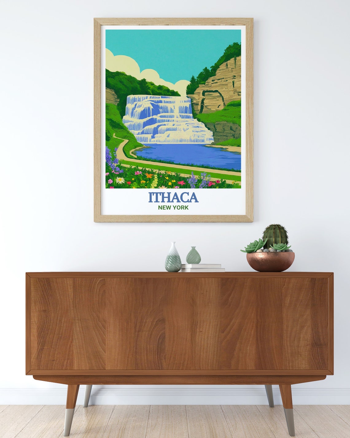 Ithaca Falls Cascading Waterfall Retro New York Nature Poster - Image 3