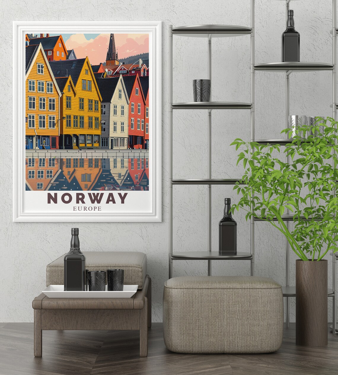 Bryggen Bergen Colorful Wharf Houses Norway Scenic Travel Poster - Image 3