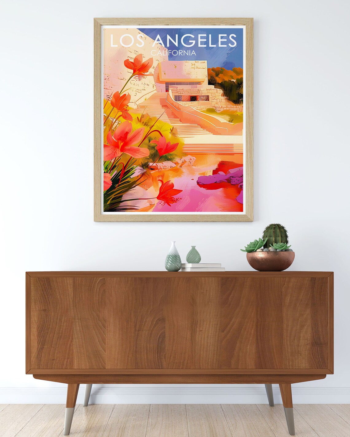 Los Angeles Getty Center Pink Blossoms Architecture Travel Poster - Image 2