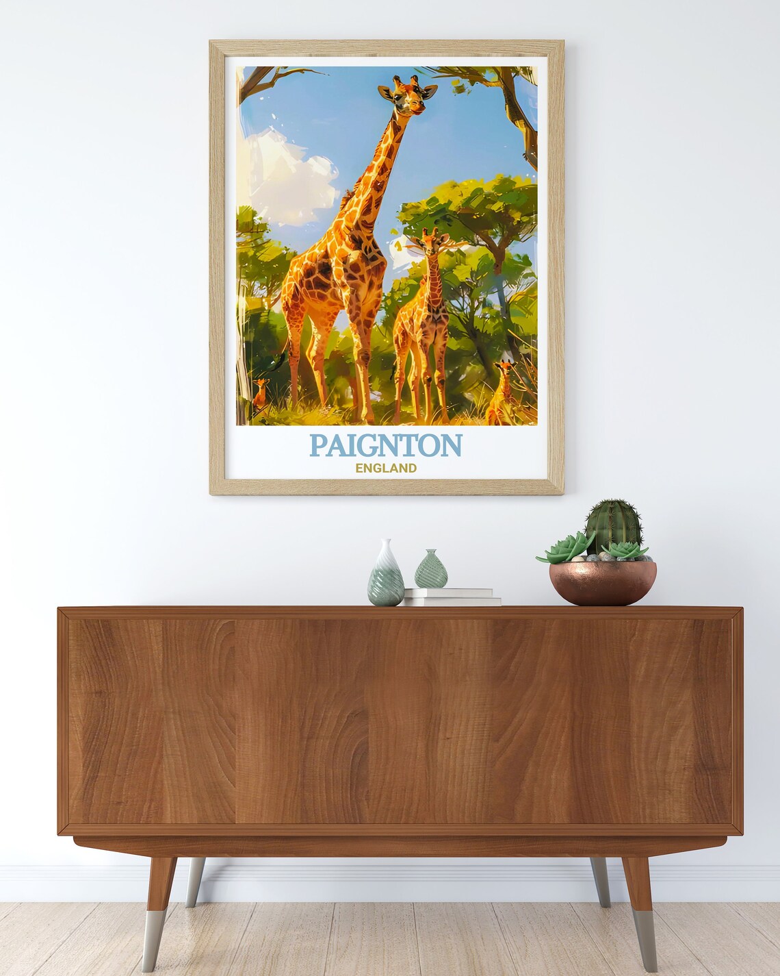 Paignton England Giraffe Family at the Zoo Safari Art Poster - Image 2