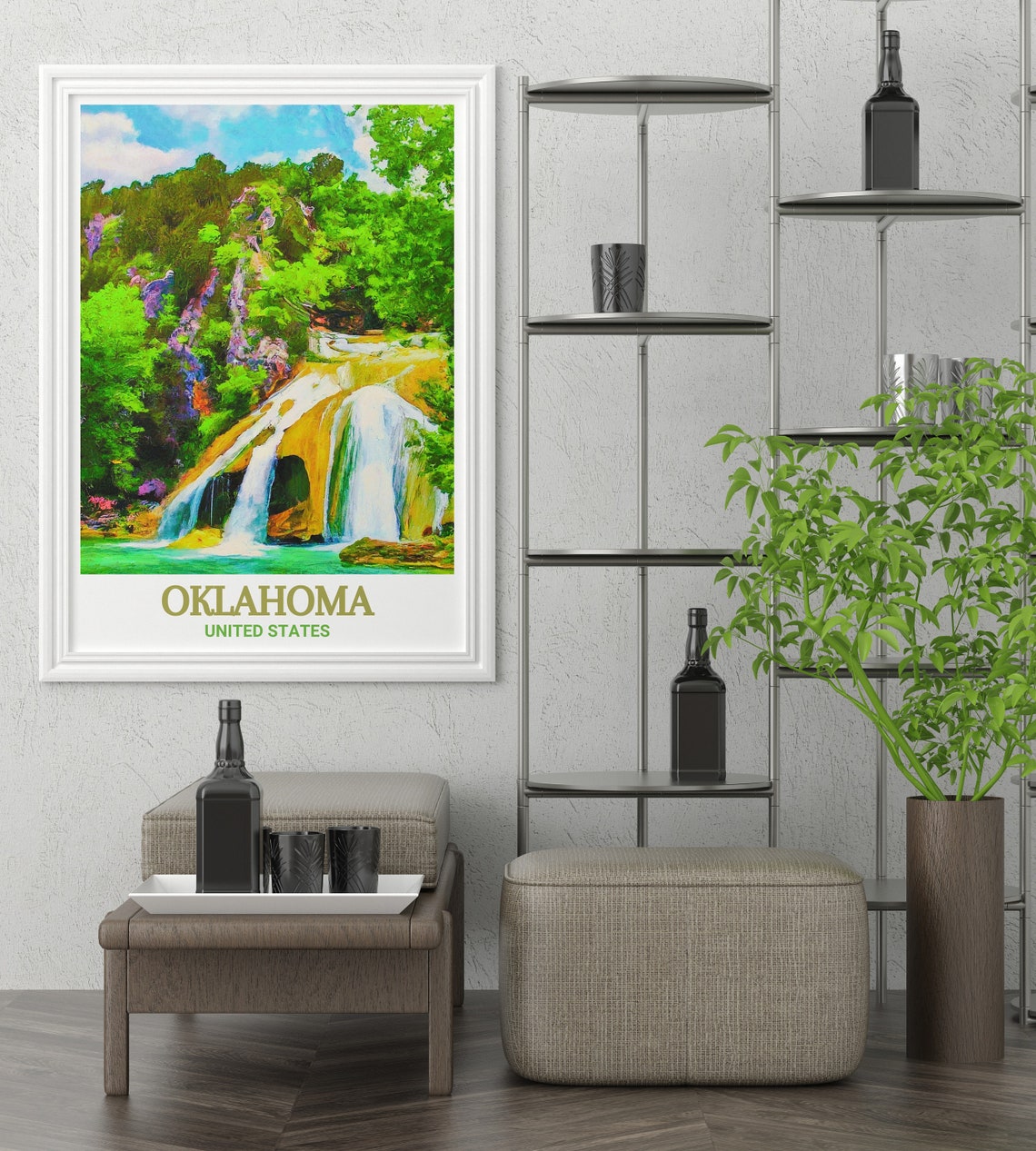 Oklahoma Turner Falls Waterfall Lush Forest Impressionist Poster - Image 2