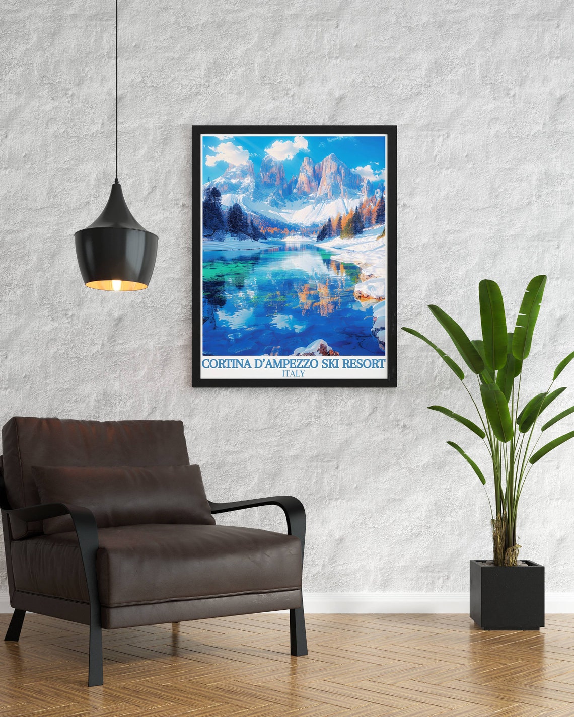 Cortina dAmpezzo Italy Dolomites Peaks Lake Reflection Ski Poster - Image 2
