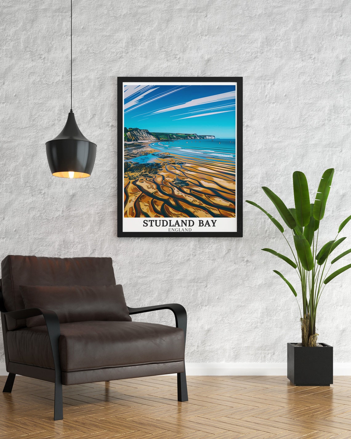Studland Bay Middle Beach Low Tide Ripples Cliffs Travel Poster - Image 2