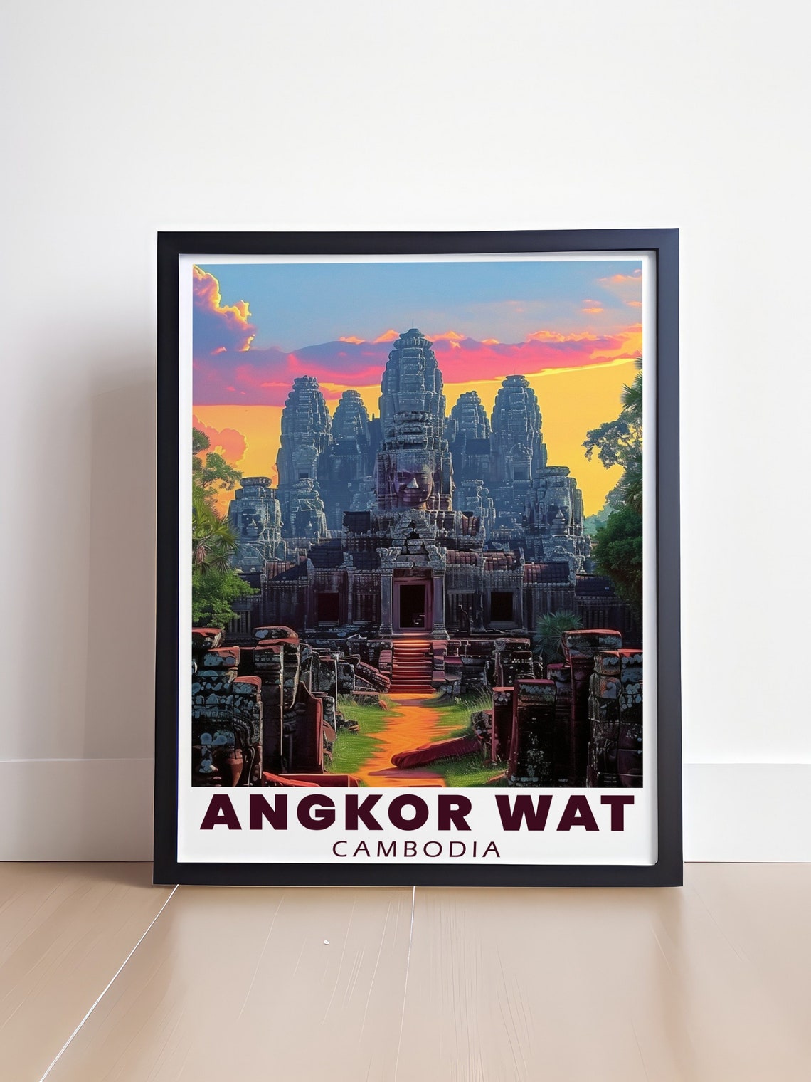 Angkor Bayon Stone Faces Sunset Cambodia Temple Travel Poster - Image 4