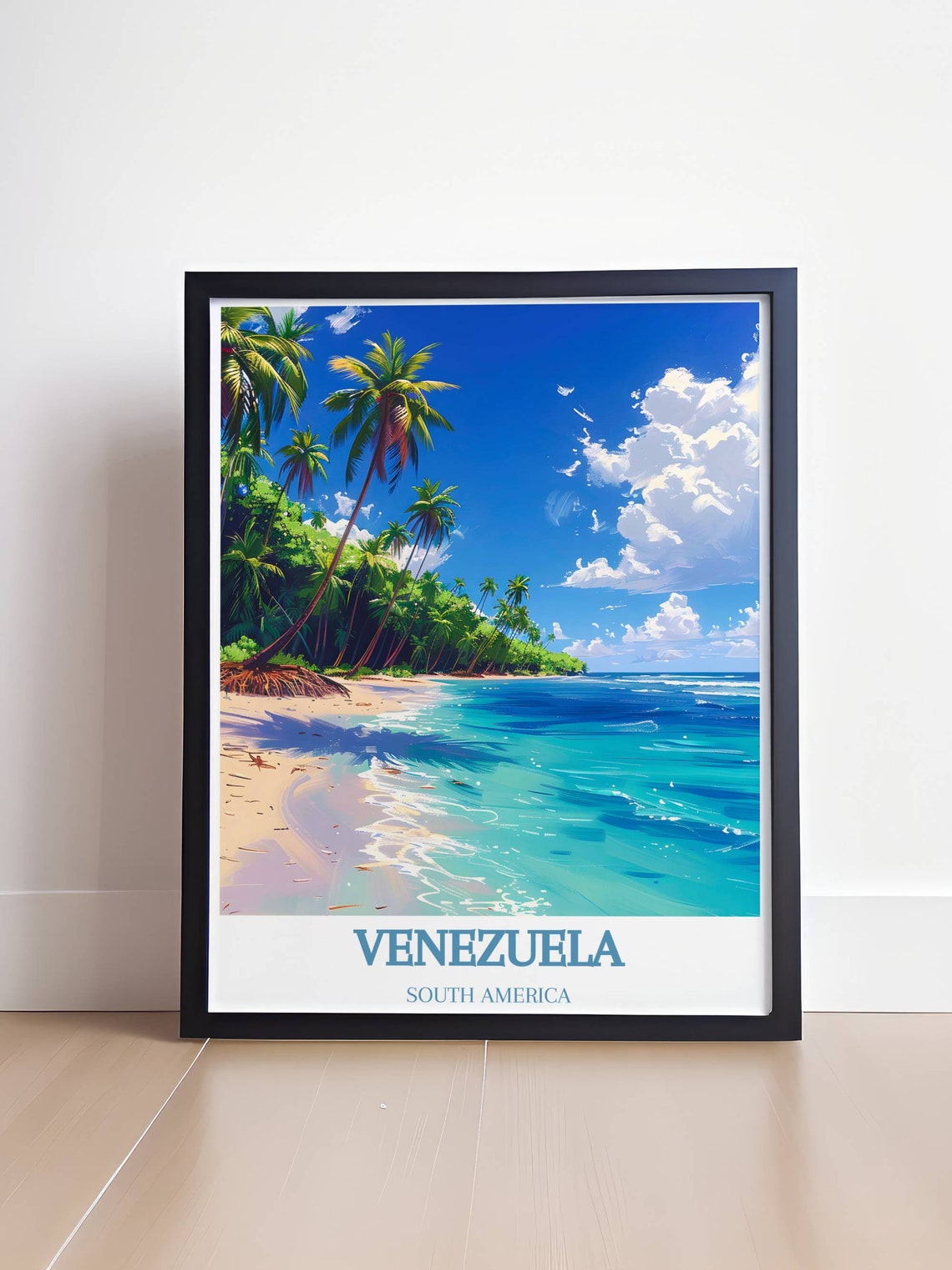 Venezuela South America Palm Lined Tropical Beach Shoreline Poster - Image 4