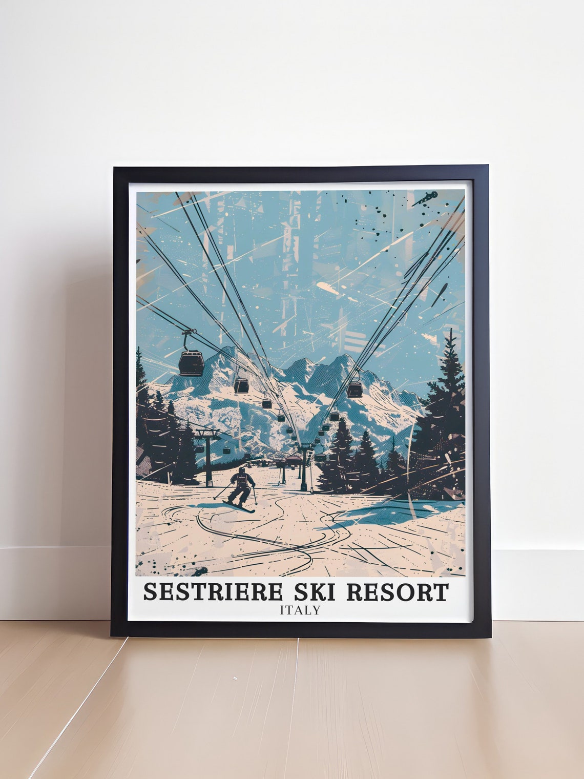Sestriere Ski Resort Italy Gondolas Over Snowy Slopes Poster - Image 4