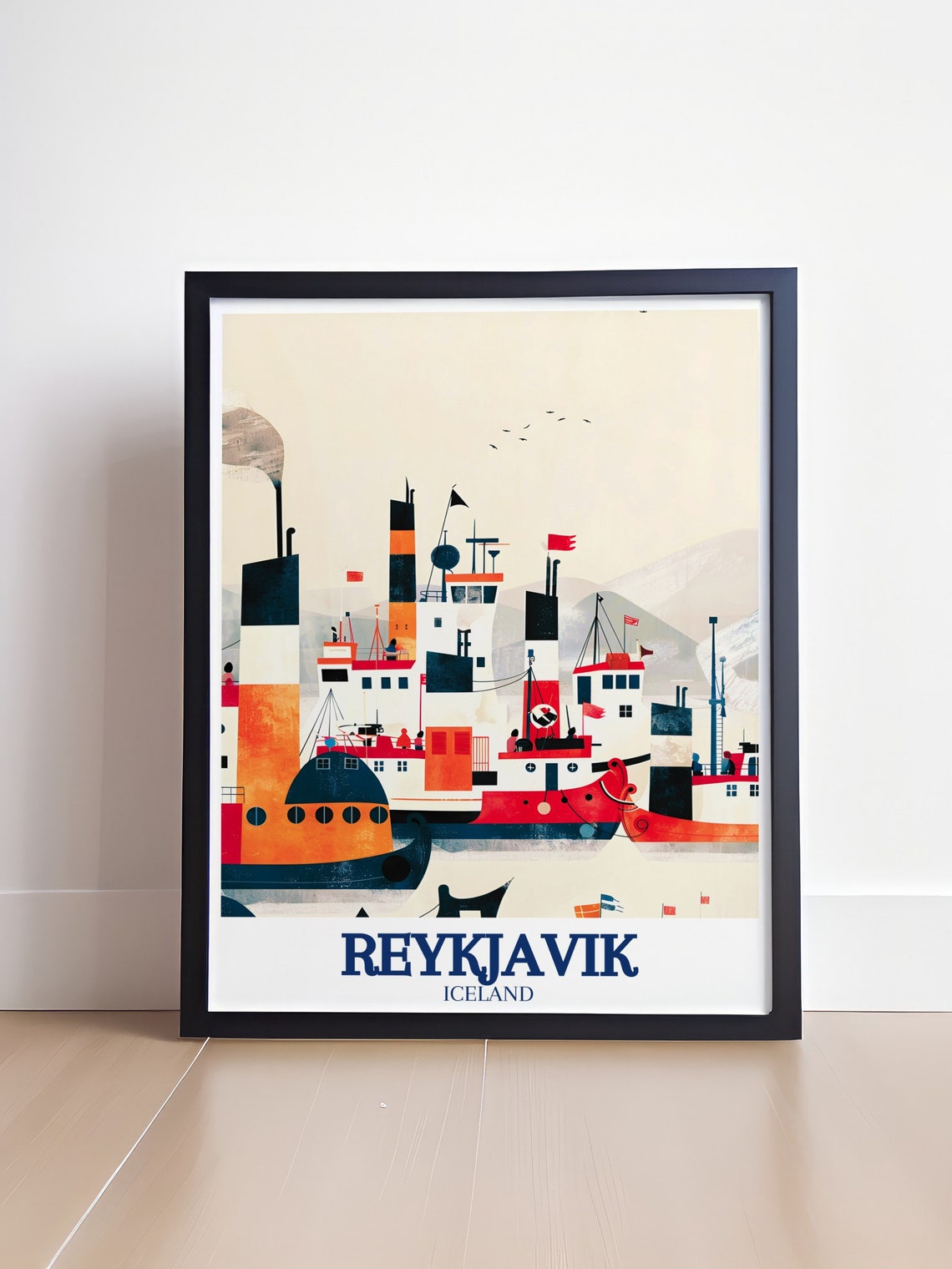 Reykjavik Old Harbour Colorful Ships Nautical Retro Iceland Poster - Image 4