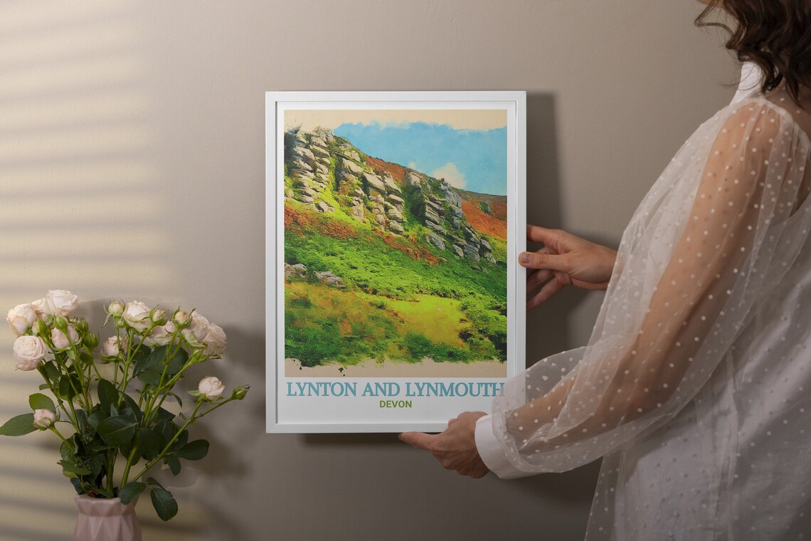 Lynton and Lynmouth Valley of Rocks Craggy Hillside Travel Poster - Image 2