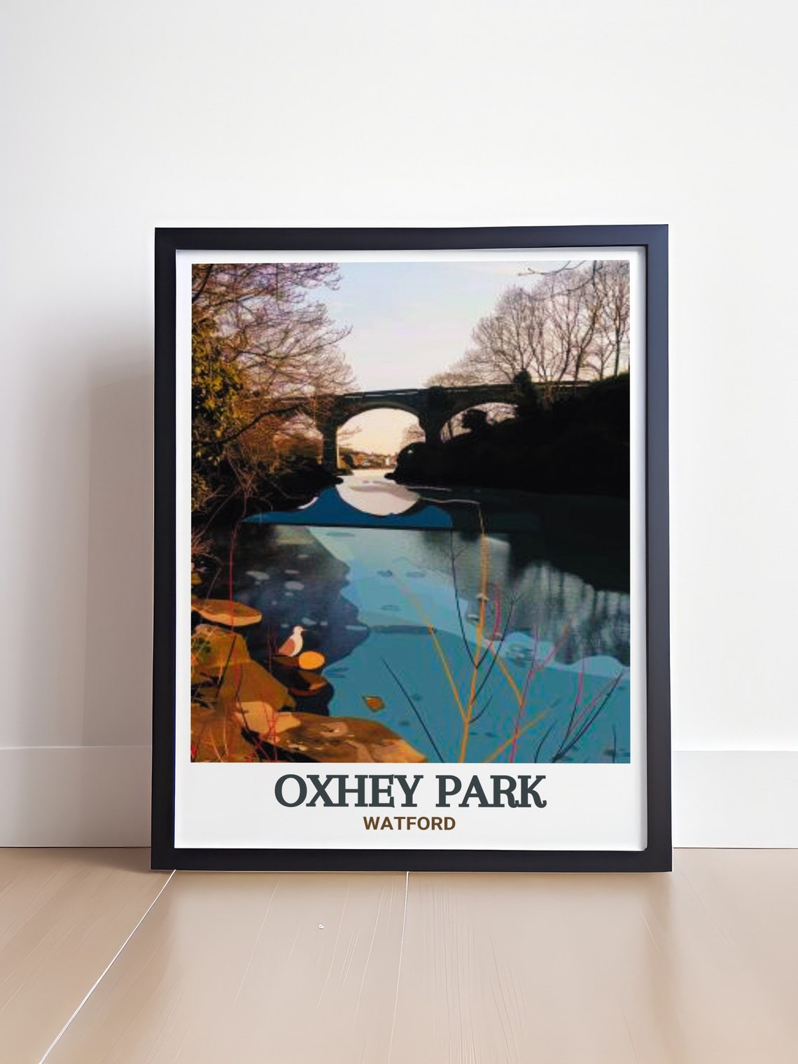 Oxhey Park Watford River Colne Bridge Sunset Reflection Poster - Image 4