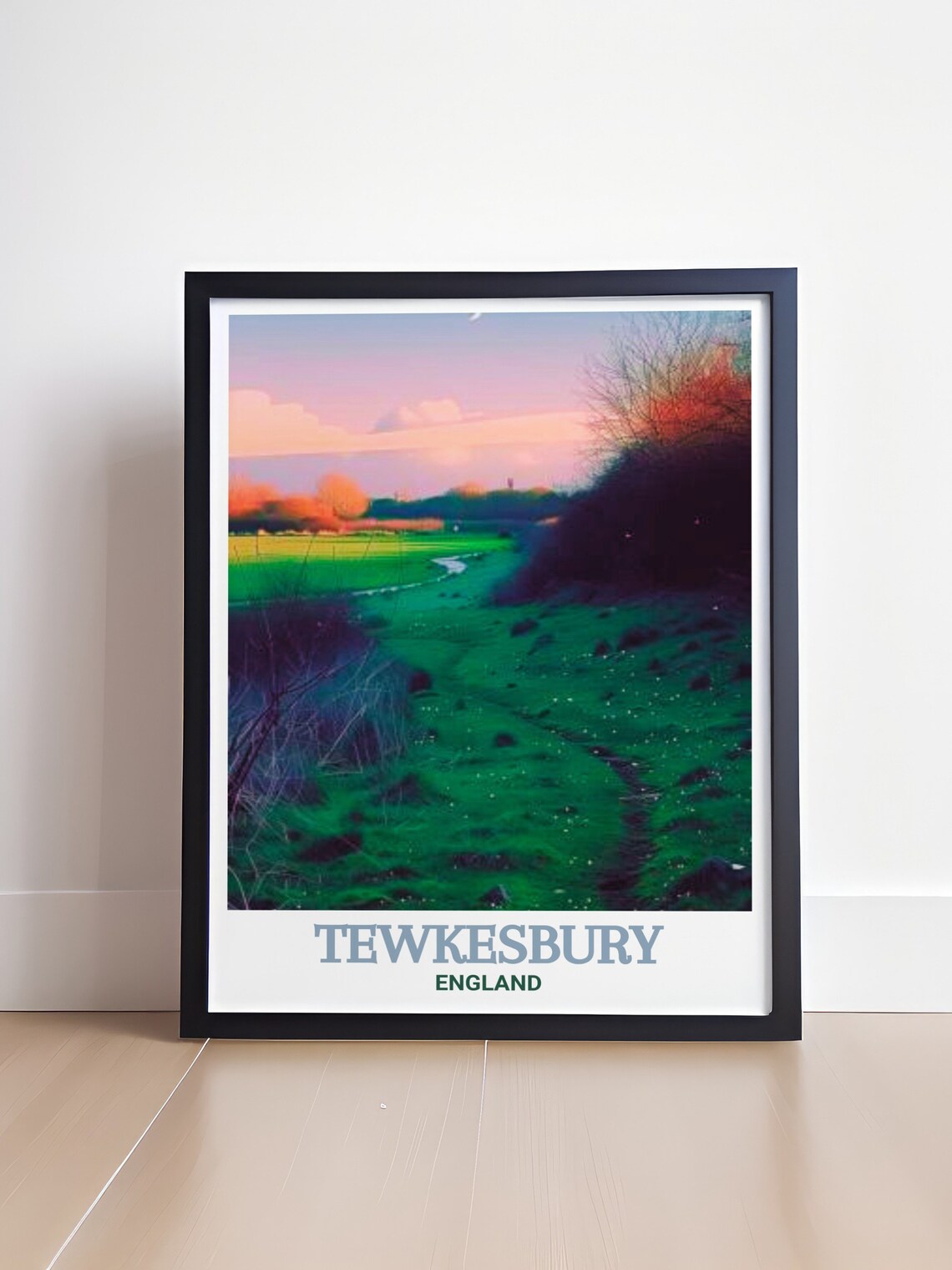 Tewkesbury Countryside Meadow Path Pastel Dusk England Poster - Image 4