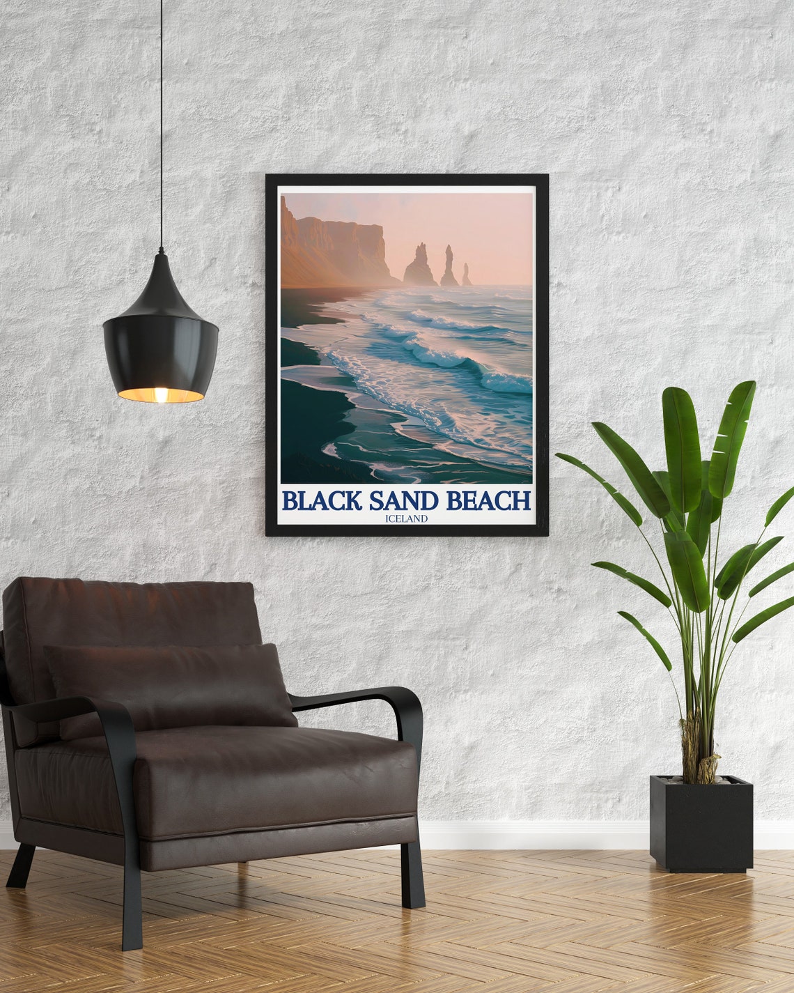 Iceland Black Sand Beach Sunset Poster Golden Waves Nordic Decor - Image 2