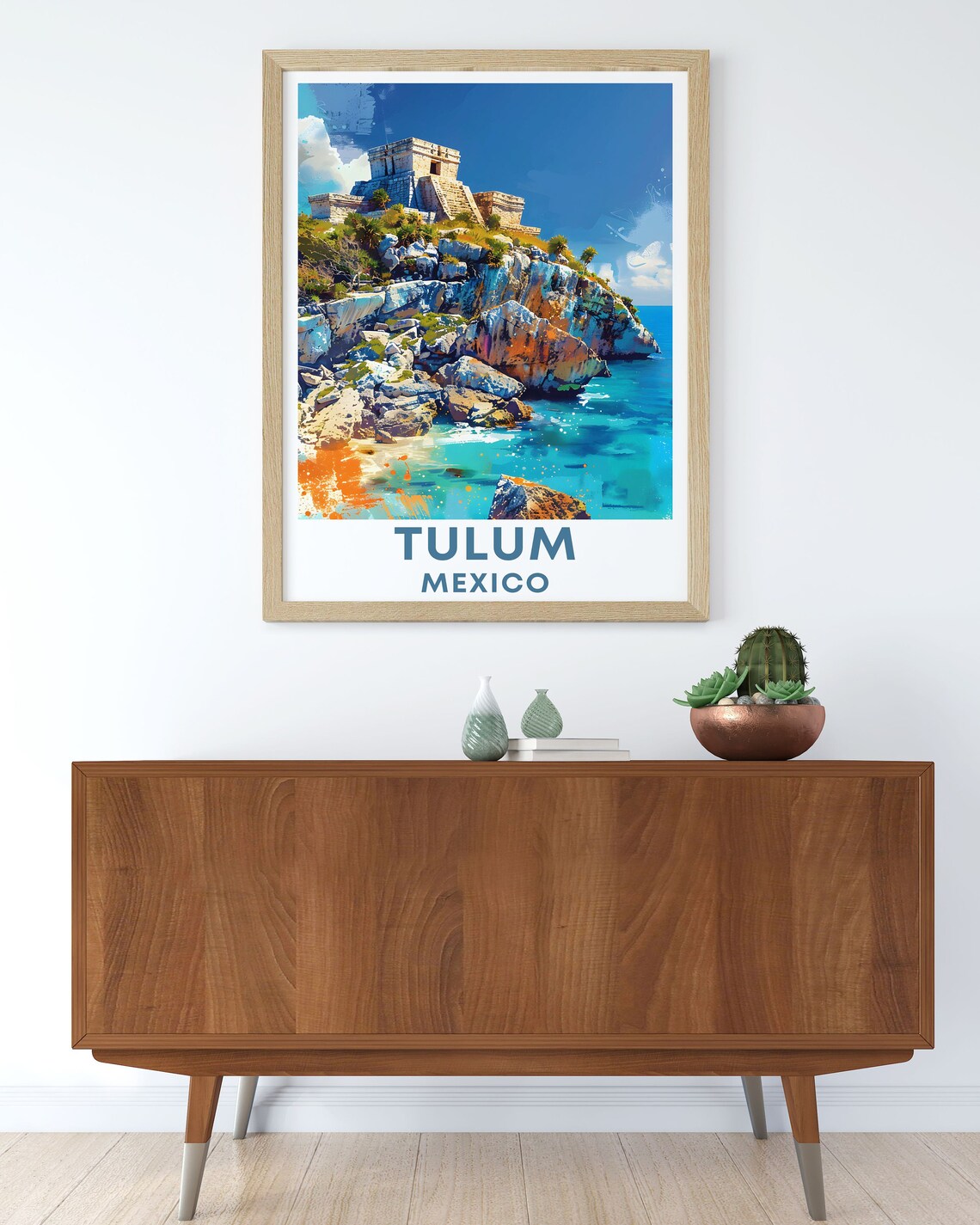 Tulum Mexico Mayan Ruins Cliffs Caribbean Sea Ancient Temple Travel Poster - Image 2