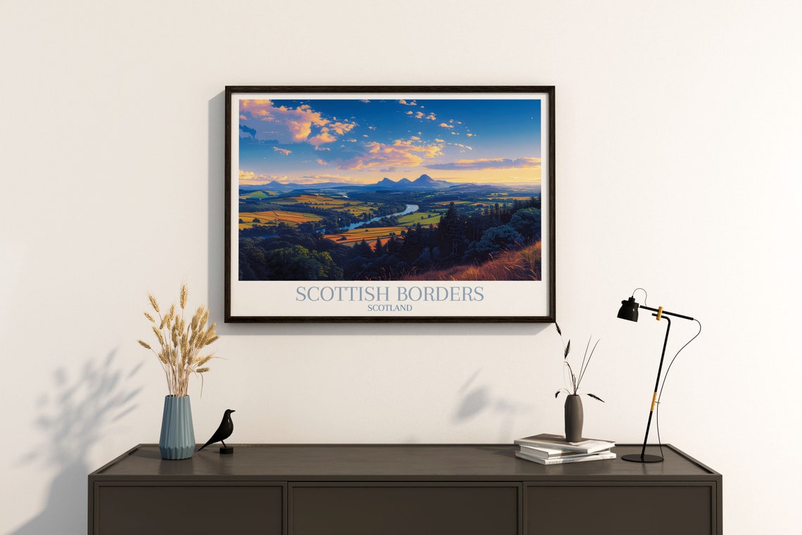 Scottish Borders Scotland Sunset River Valley Panoramic Poster - Image 4