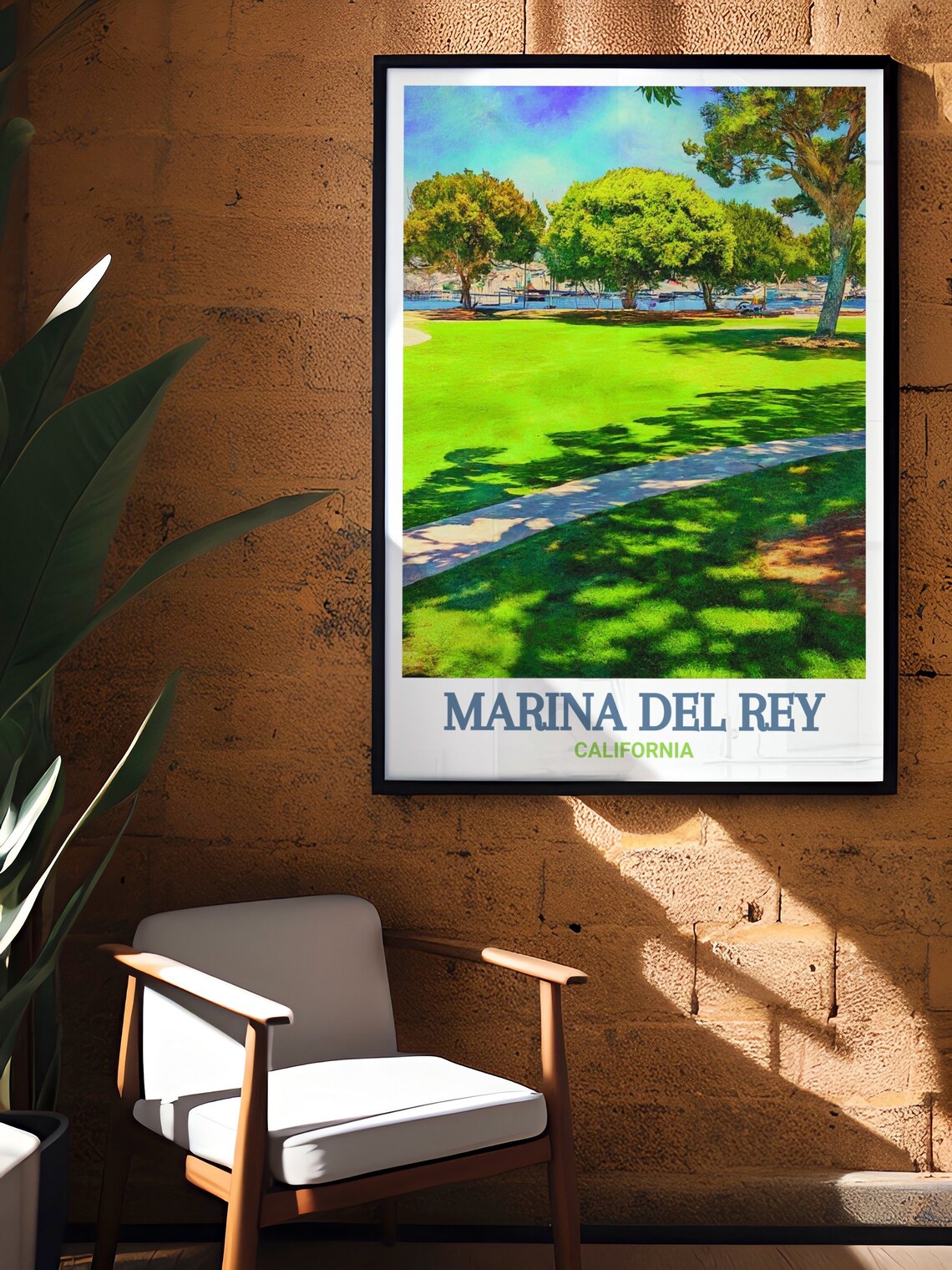 Marina Del Rey Green Park Lawn Marina View California Travel Poster - Image 2