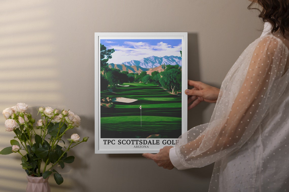 TPC Scottsdale Golf Arizona Fairway Desert Mountains Painterly Poster - Image 3