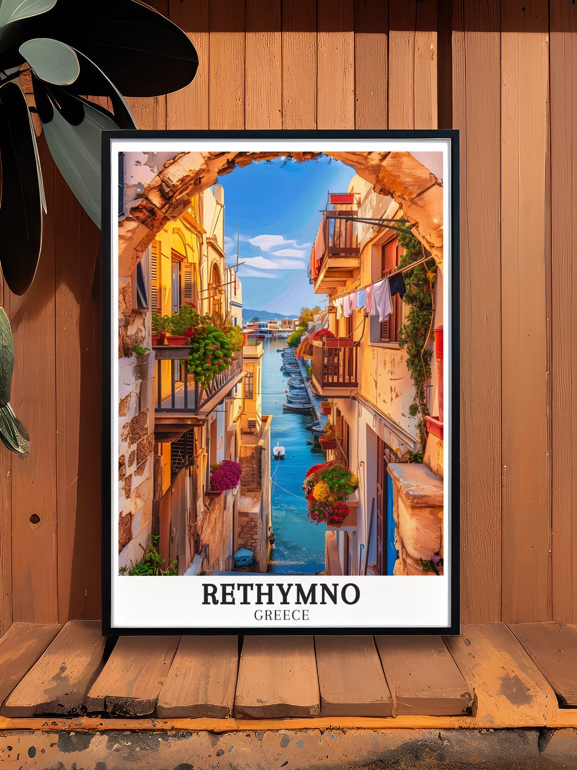 Rethymno Old Town Archway Flower Balconies Crete Greece Poster - Image 2