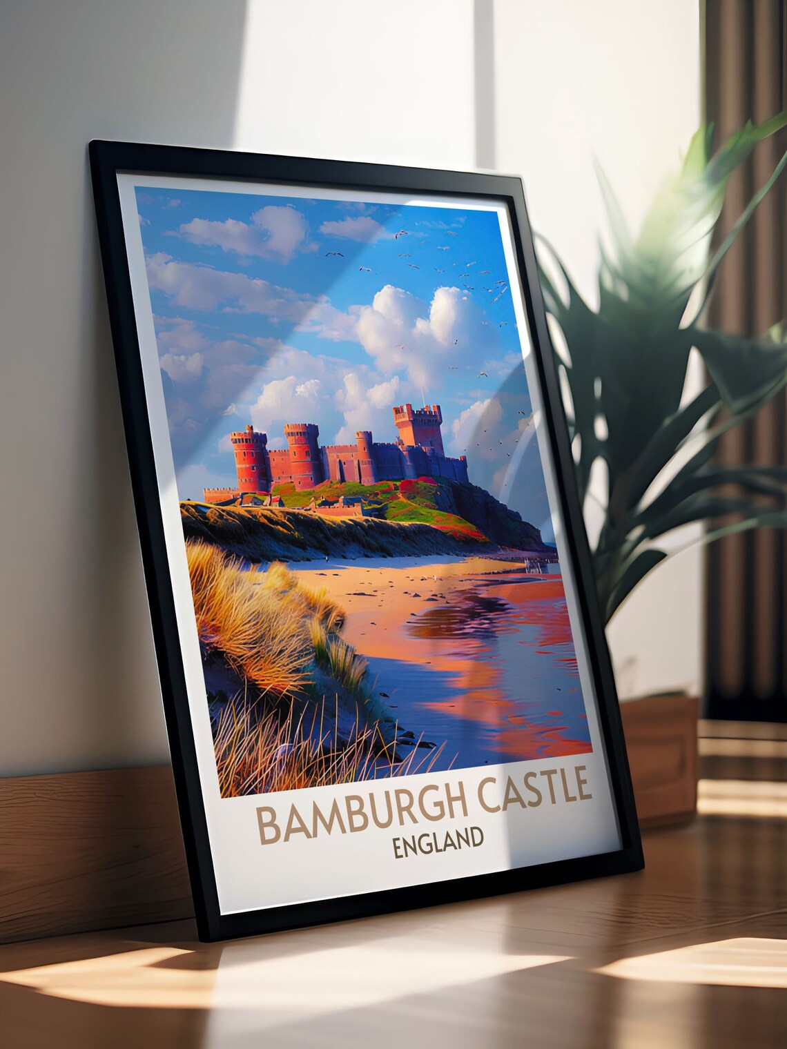 Bamburgh Castle England Sunset Beach Coastal Dunes Travel Poster - Image 2