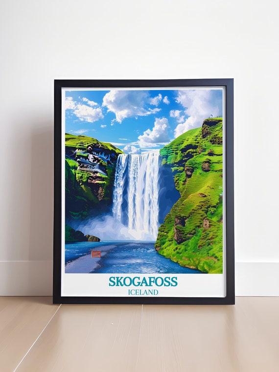 Skogafoss Waterfall Print Vivid Icelandic Nature Art Capturing Skogars Natural Beauty In Prints