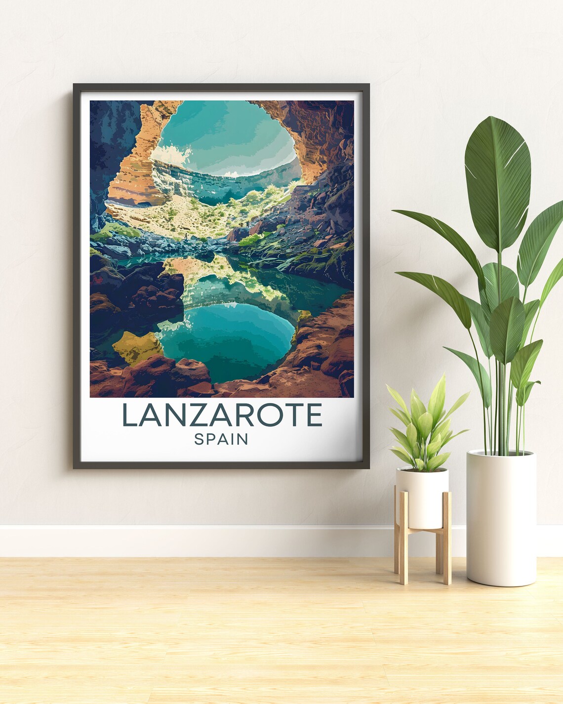 Jameos del Agua Cave Lagoon Lanzarote Spain Retro Travel Poster - Image 3
