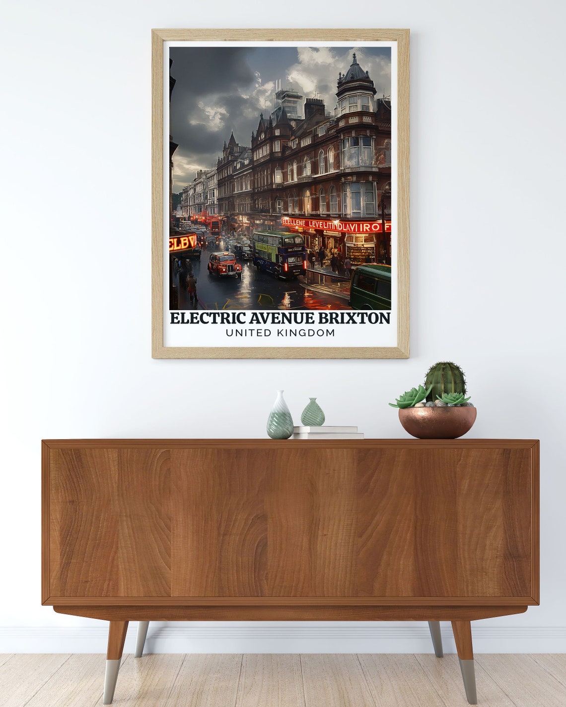 Brixton London Electric Avenue Double Decker Bus Street Scene Poster - Image 2