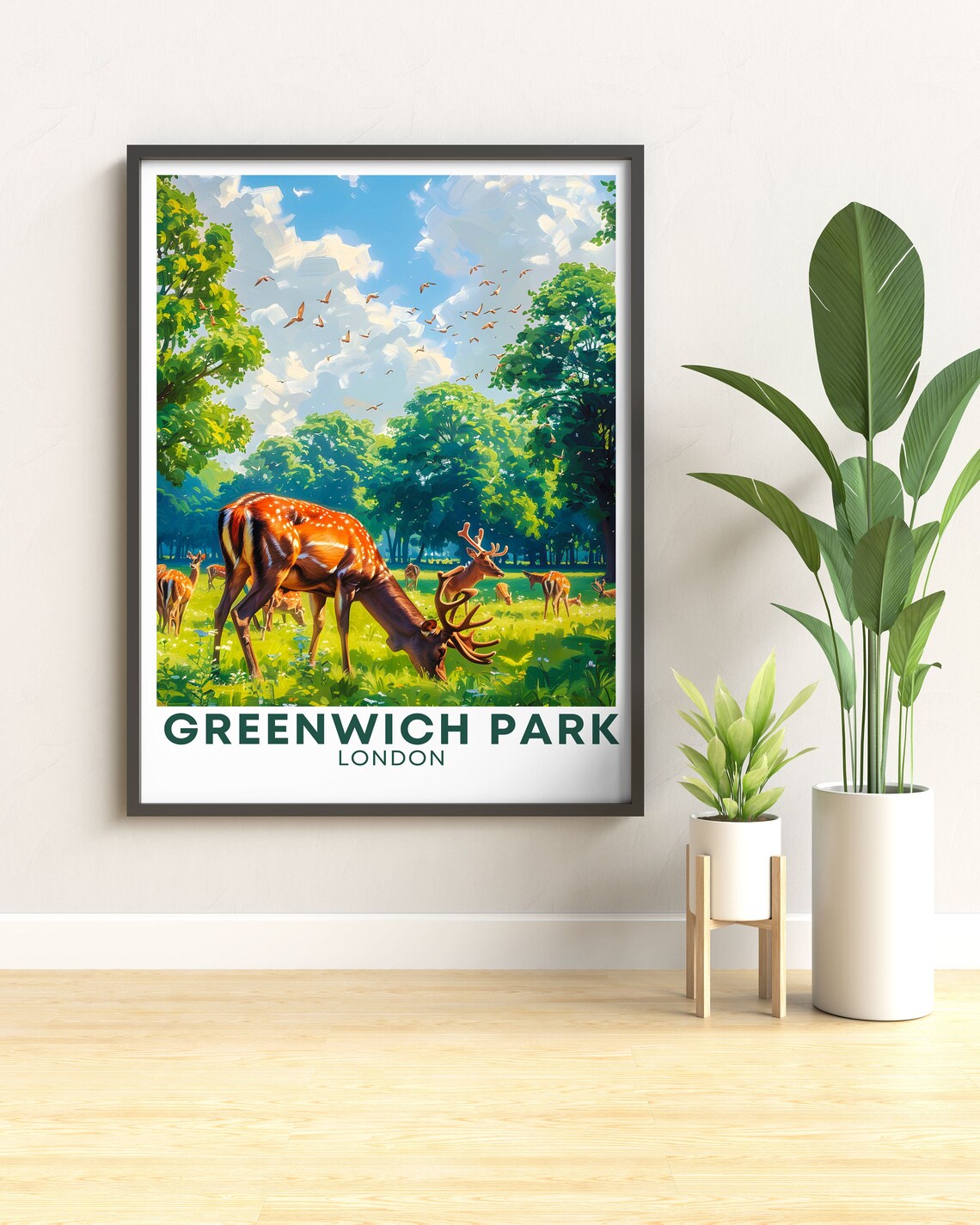 Greenwich Park Deer Herd Grazing Meadow London Travel Poster - Image 3