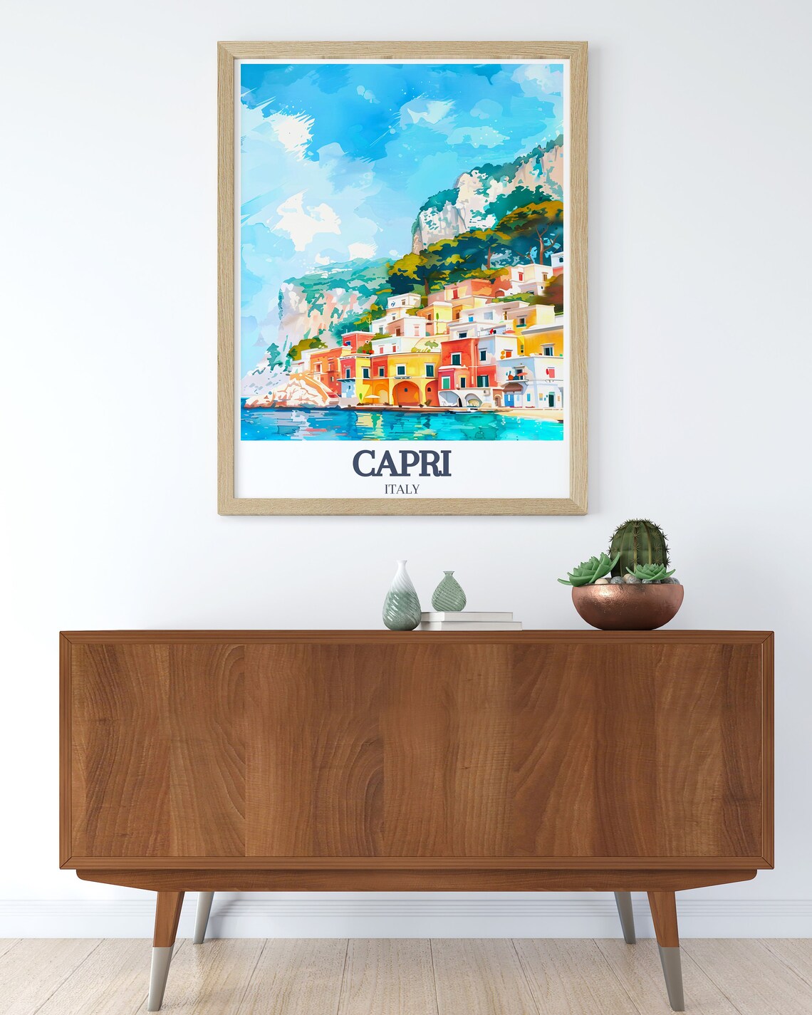 Capri Italy Colorful Seaside Cliff Houses Watercolor Travel Poster - Image 2