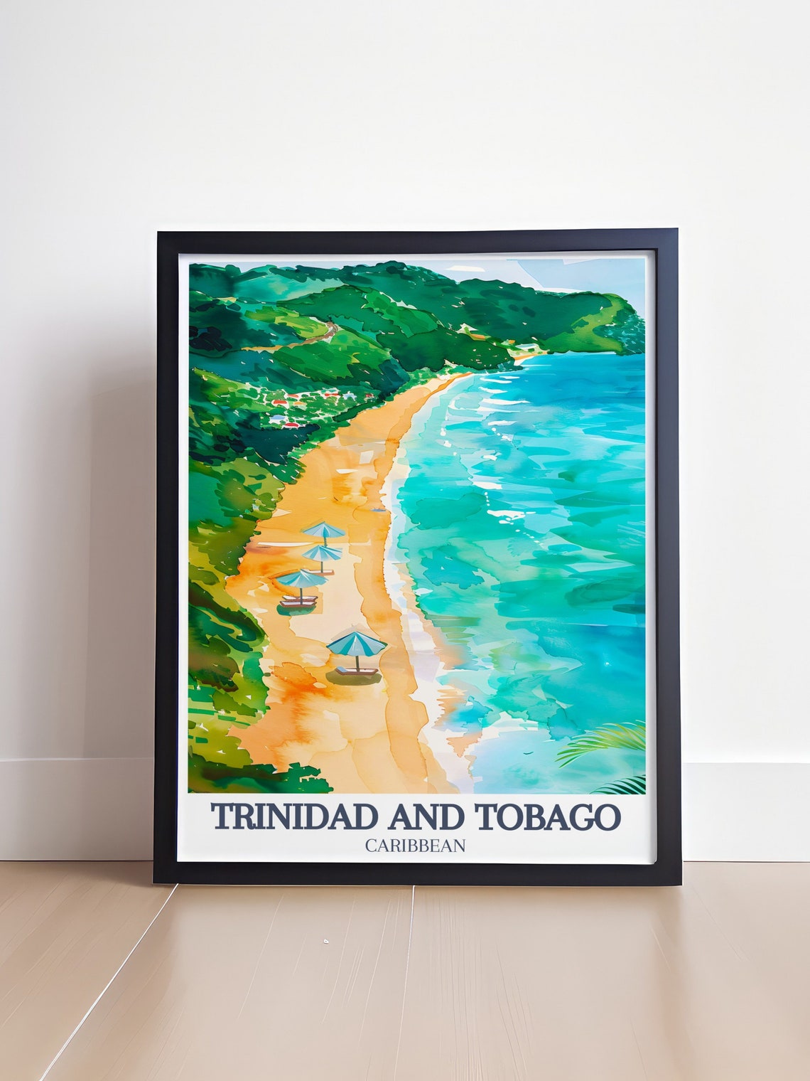 Trinidad and Tobago Beach Umbrellas Turquoise Sea Shore Poster - Image 4
