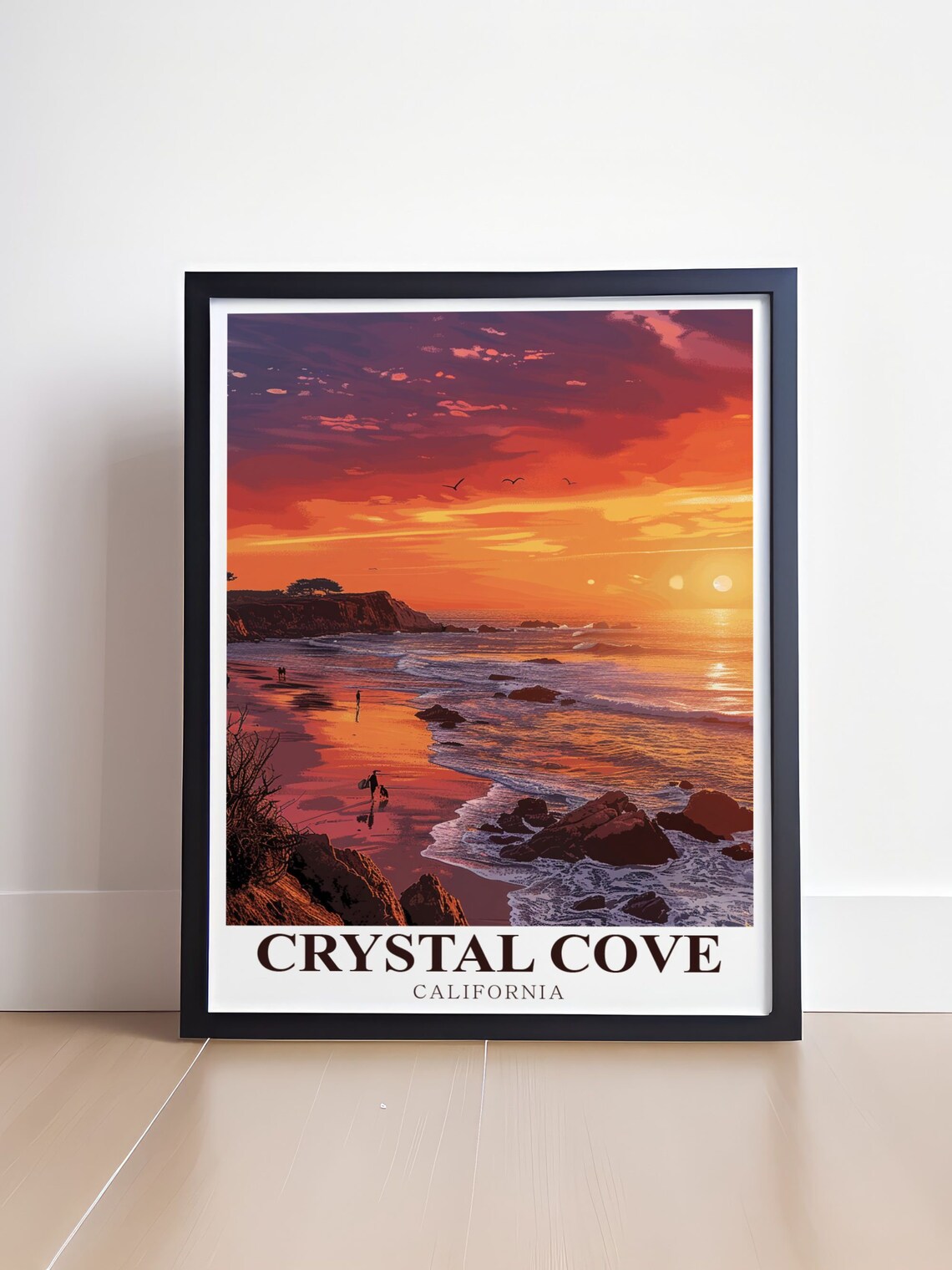 Crystal Cove Beach at Sunset With Surfer and Golden Waves Travel Poster - Image 4